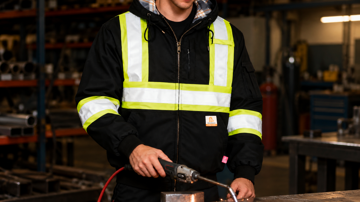 Worker wearing a hi-vis FR winter jacket
