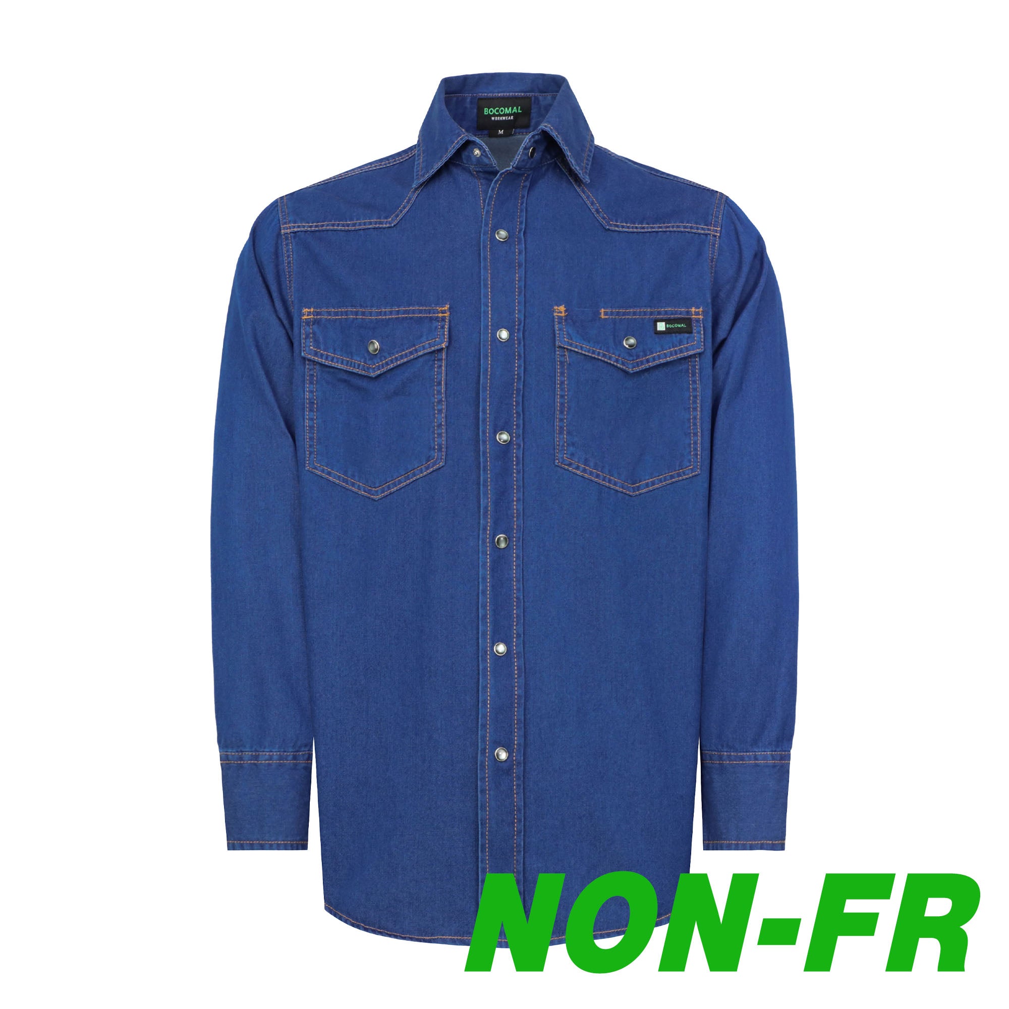 6.5OZ Work Shirts Vintage Washed Lightweight Soft Denim Pearl Snap Down-Relaxed Fit (Non FR)-0930