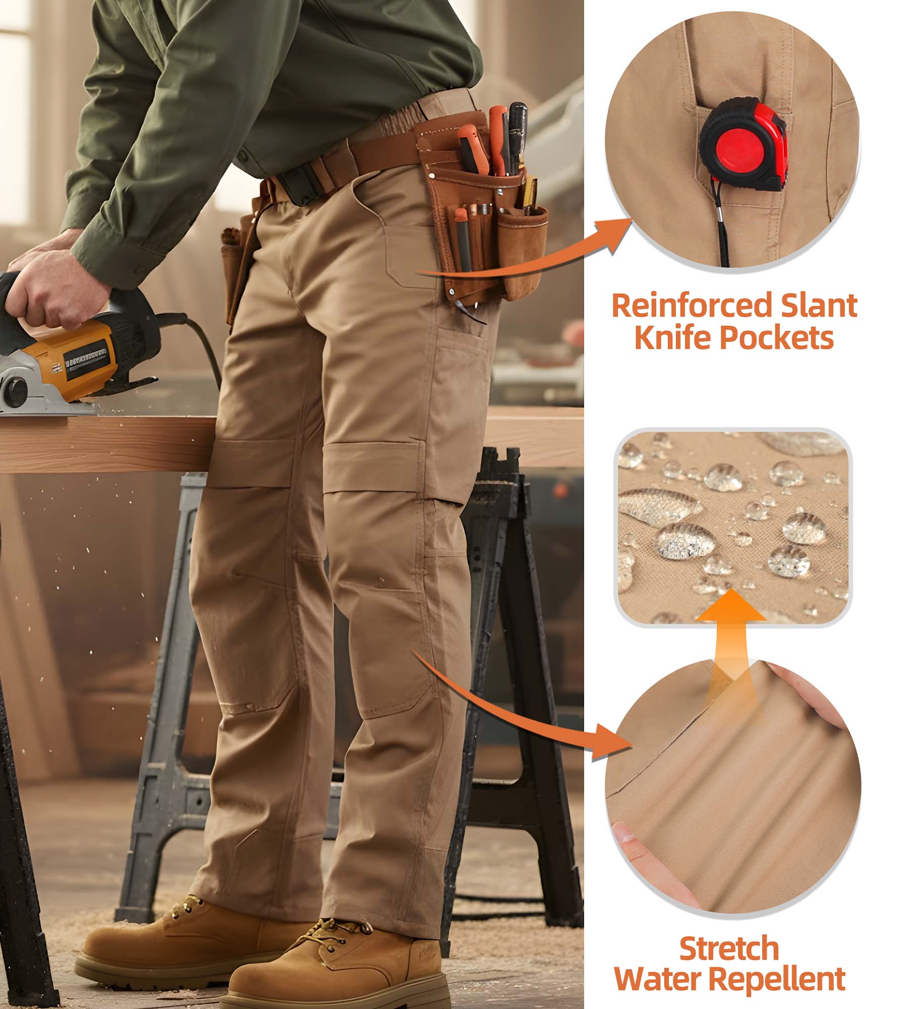 8.5OZ Midweight Relaxed Fit Stretch Canvas Cargo Pants-8632