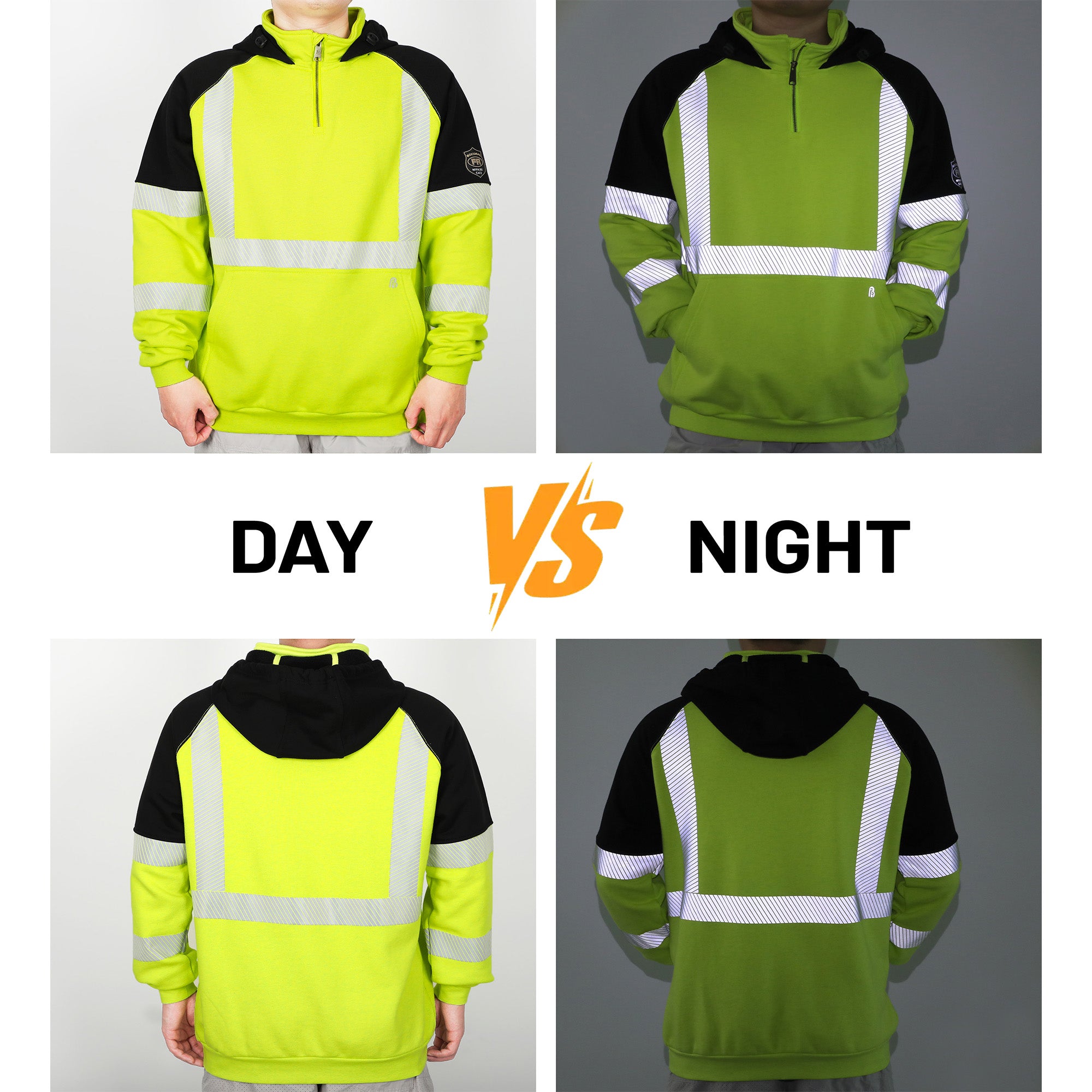 12OZ Heavyweight Cotton Fleece Reflective FR Hi-Vis Hoodies-8931HV