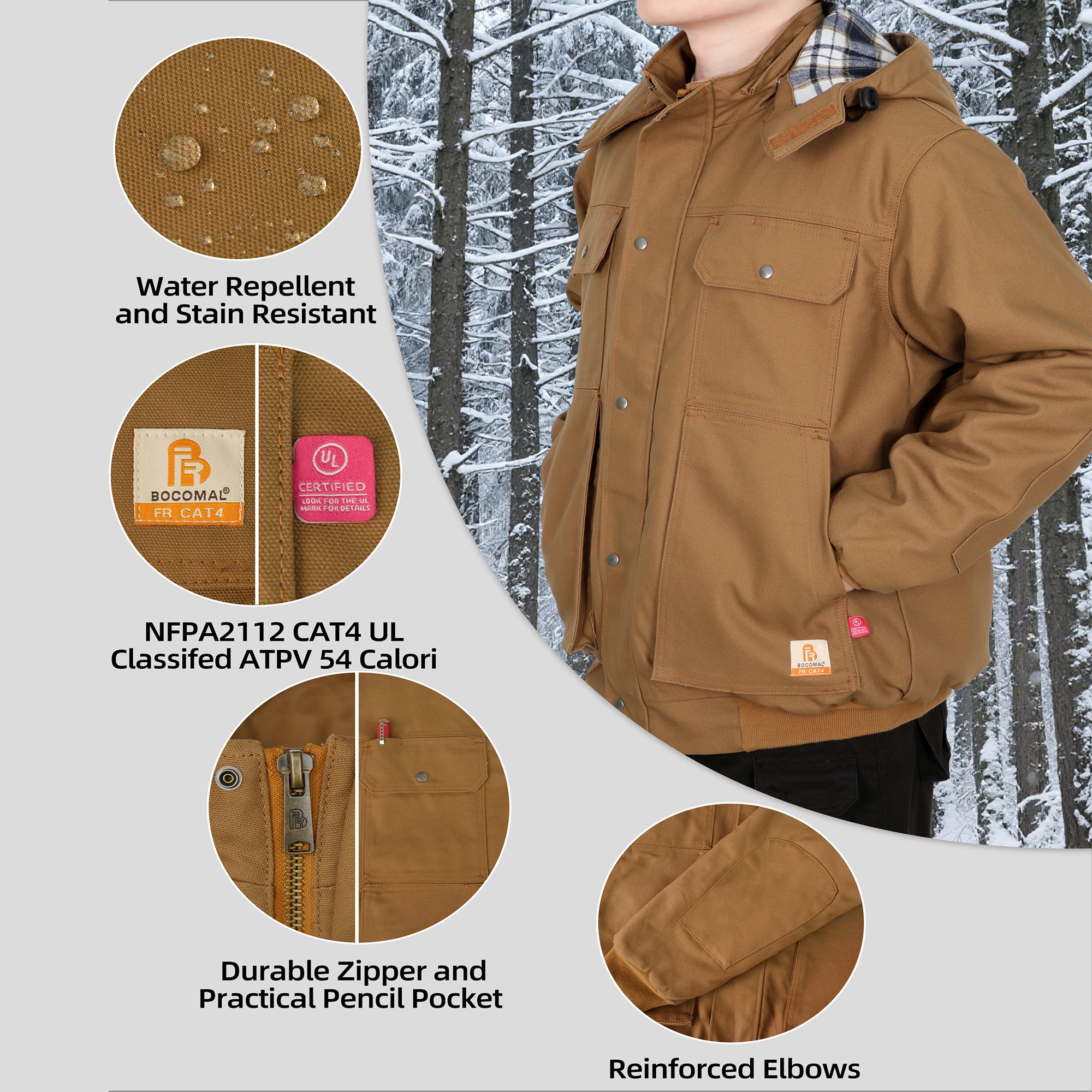 FR Jacket Insulated Heavyweight Canvas Flannel Lined,Detachable Hood -8804