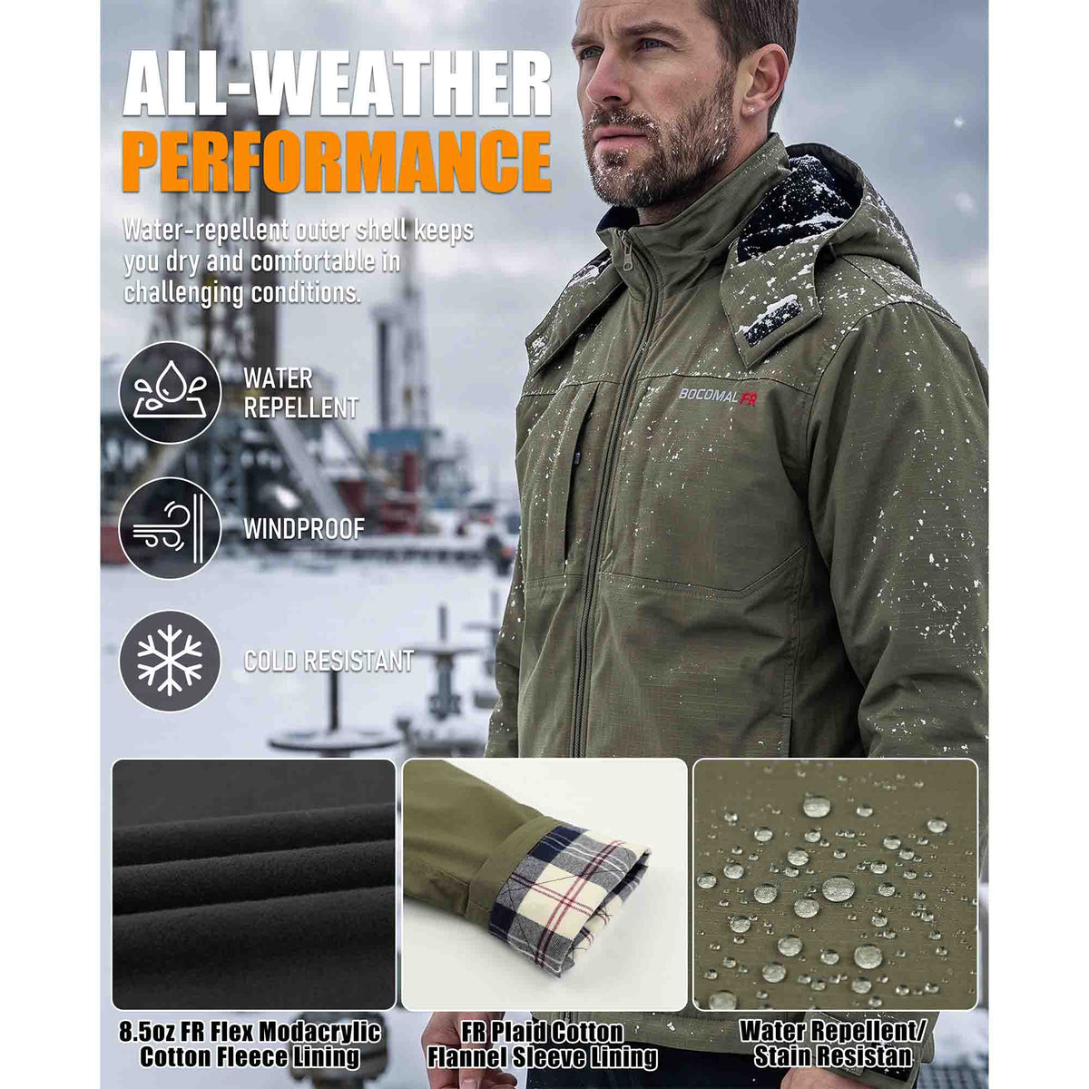 8.5 oz Fleece Lined 7 oz Stretch Windproof Shell FR Jacket