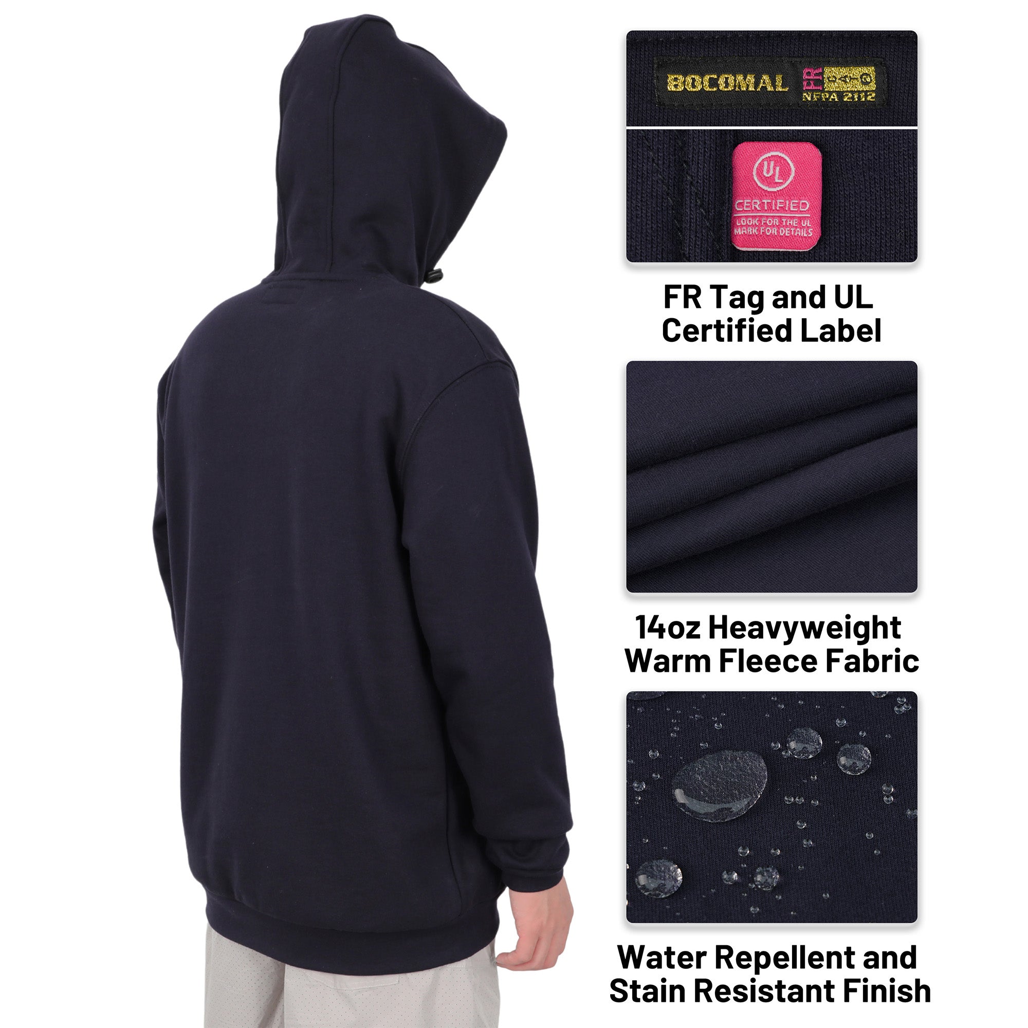 14OZ Heavyweight Cotton Fleece FR Hooded Sweatshirts-2619