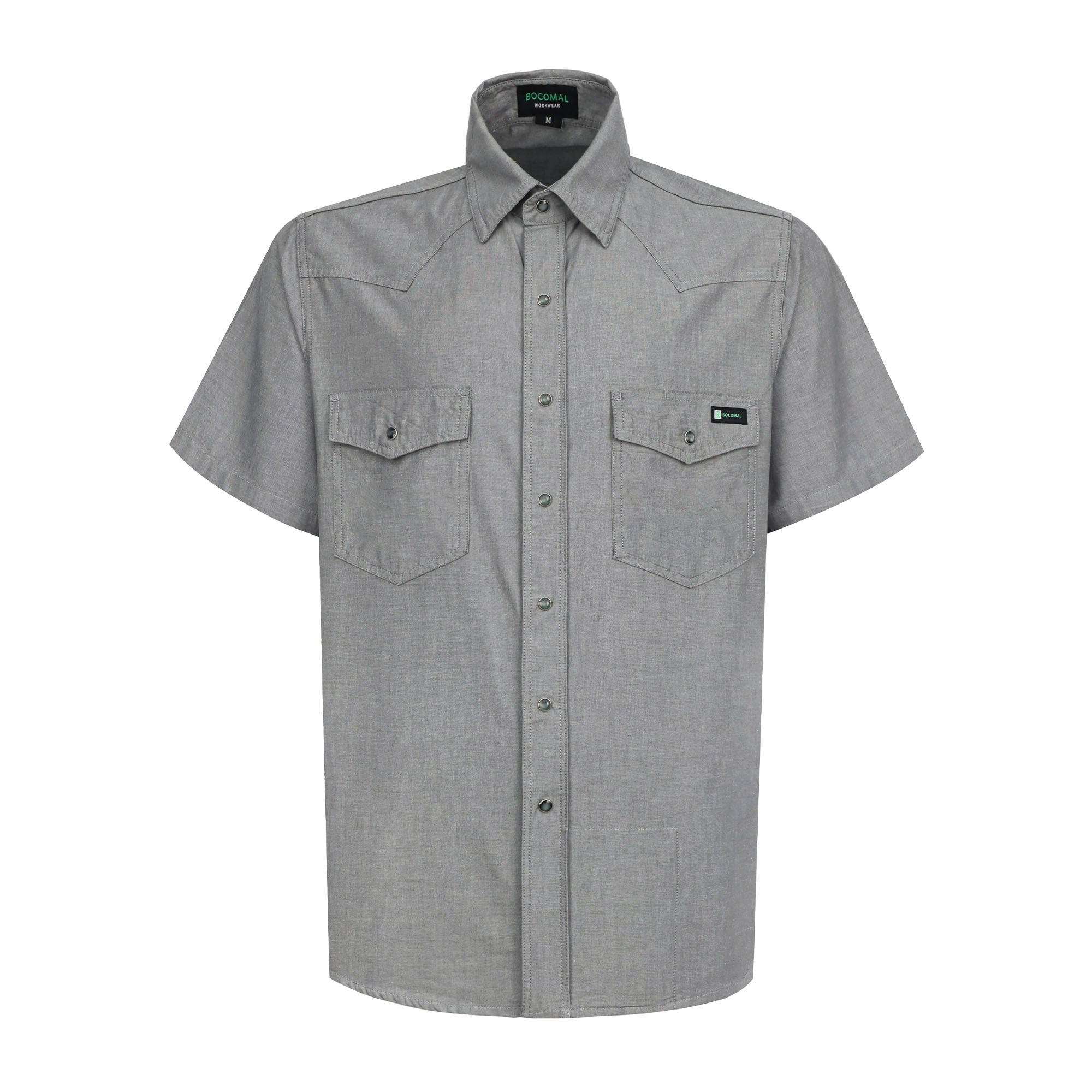 Bocomal Short-Sleeve Gray Work Snap Shirt