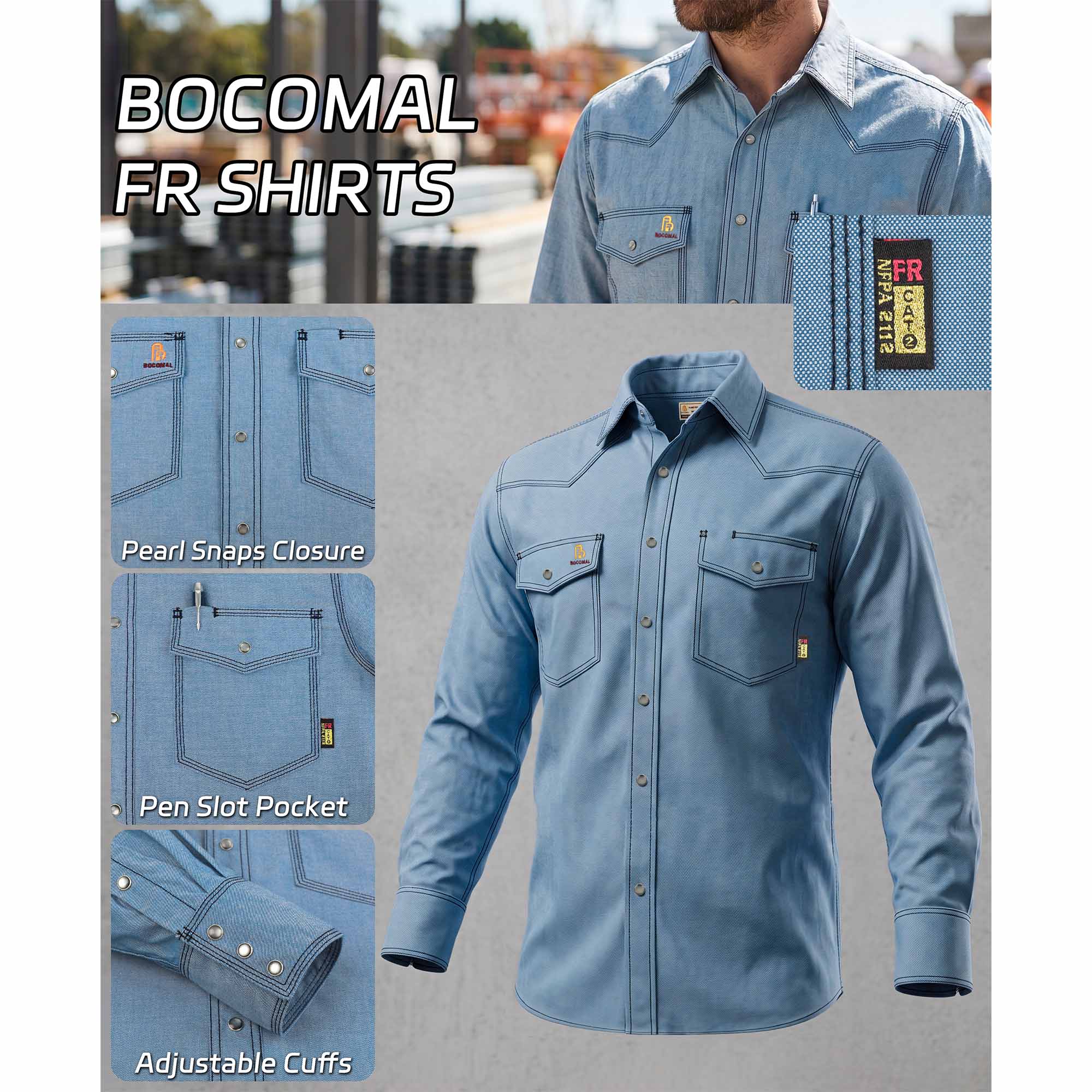 6.5OZ FR Work Shirt With Pearl Snap-0939