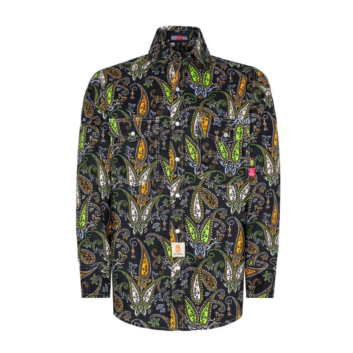 Bocomal green pearl snap FR work shirt product view