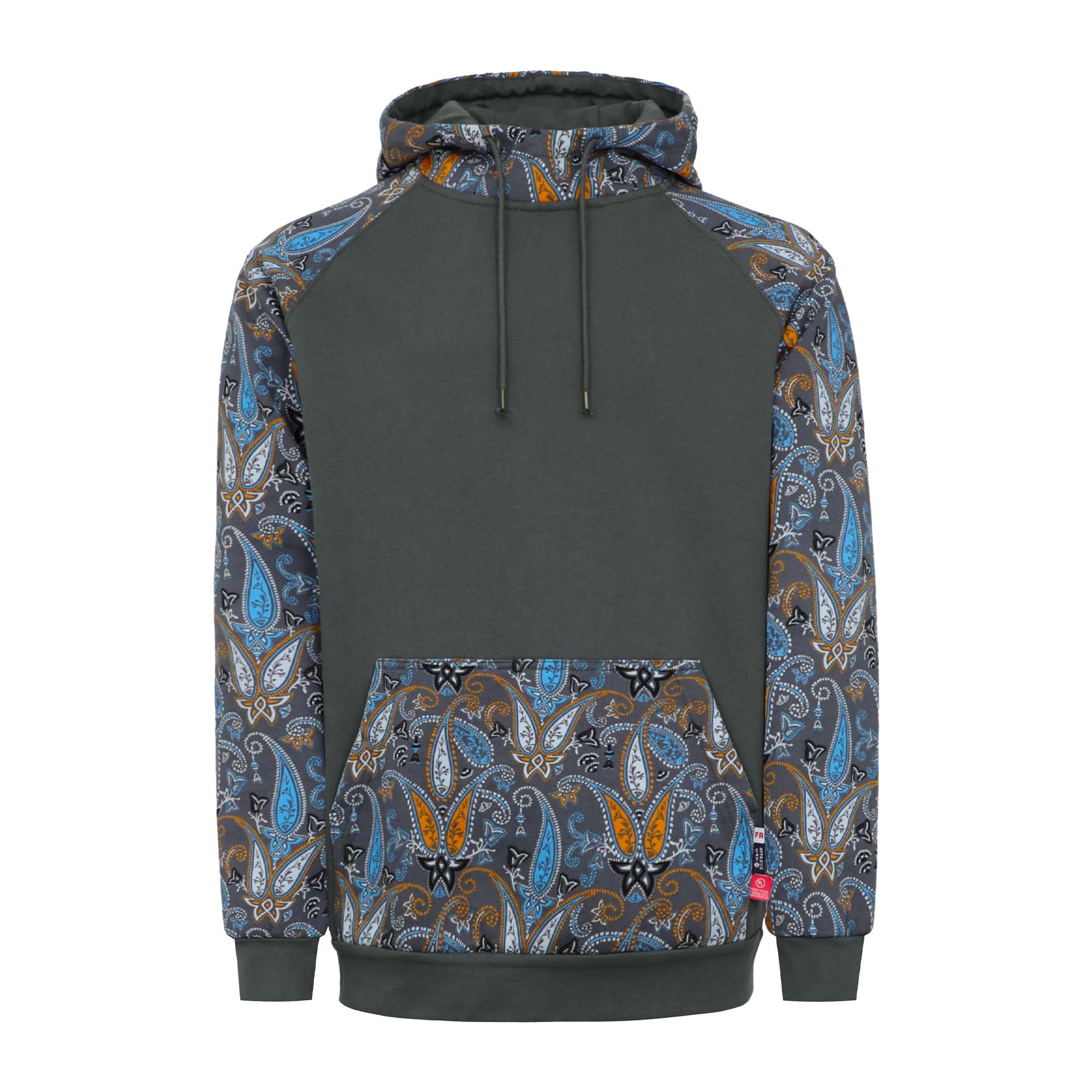 10.5OZ Paisley Printed Two Tone Cotton Fleece FR Pullover Hoodies-1109P