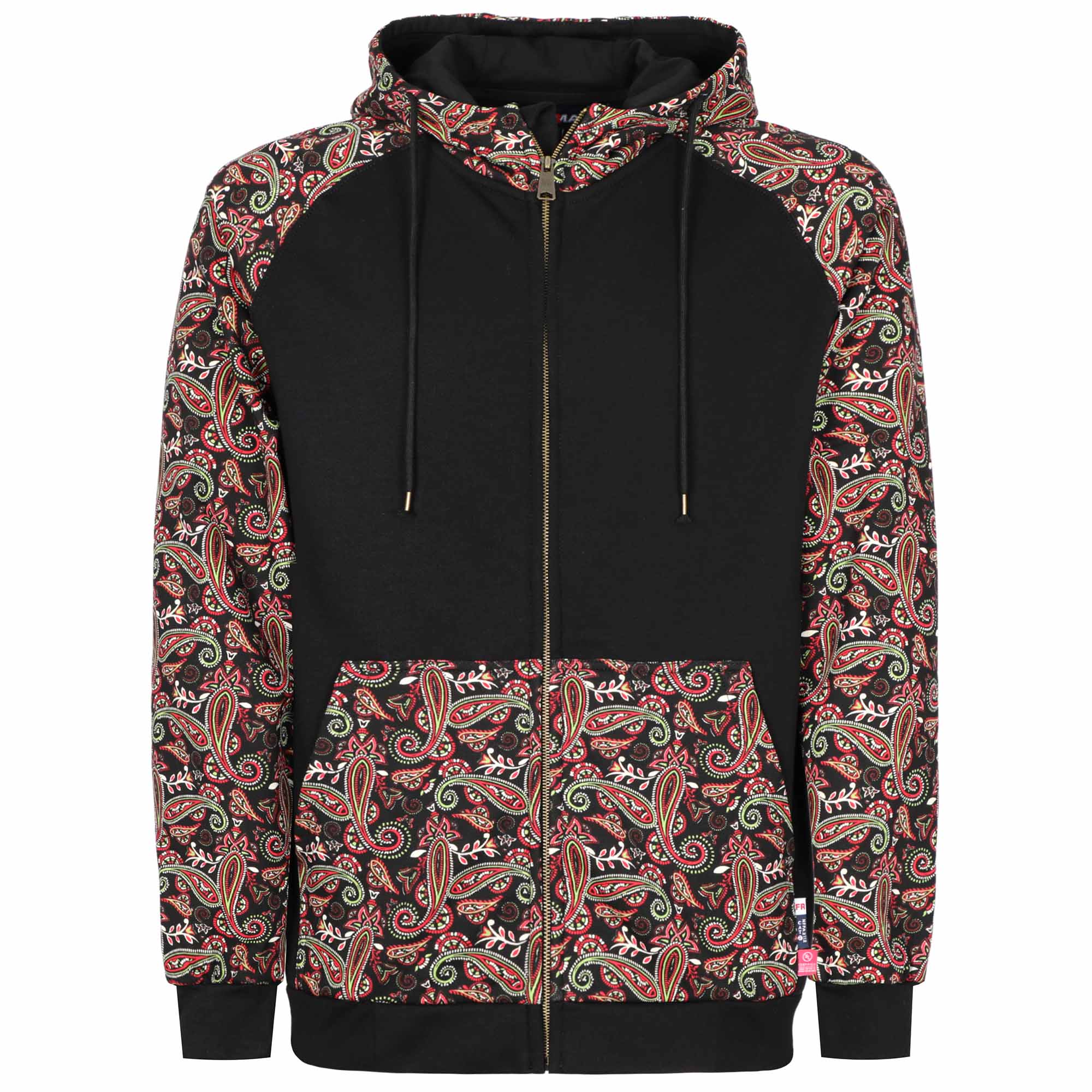 10.5OZ Cotton Fleece Paisley Printed Zipper Front FR Hooded Sweatshirts -9909P