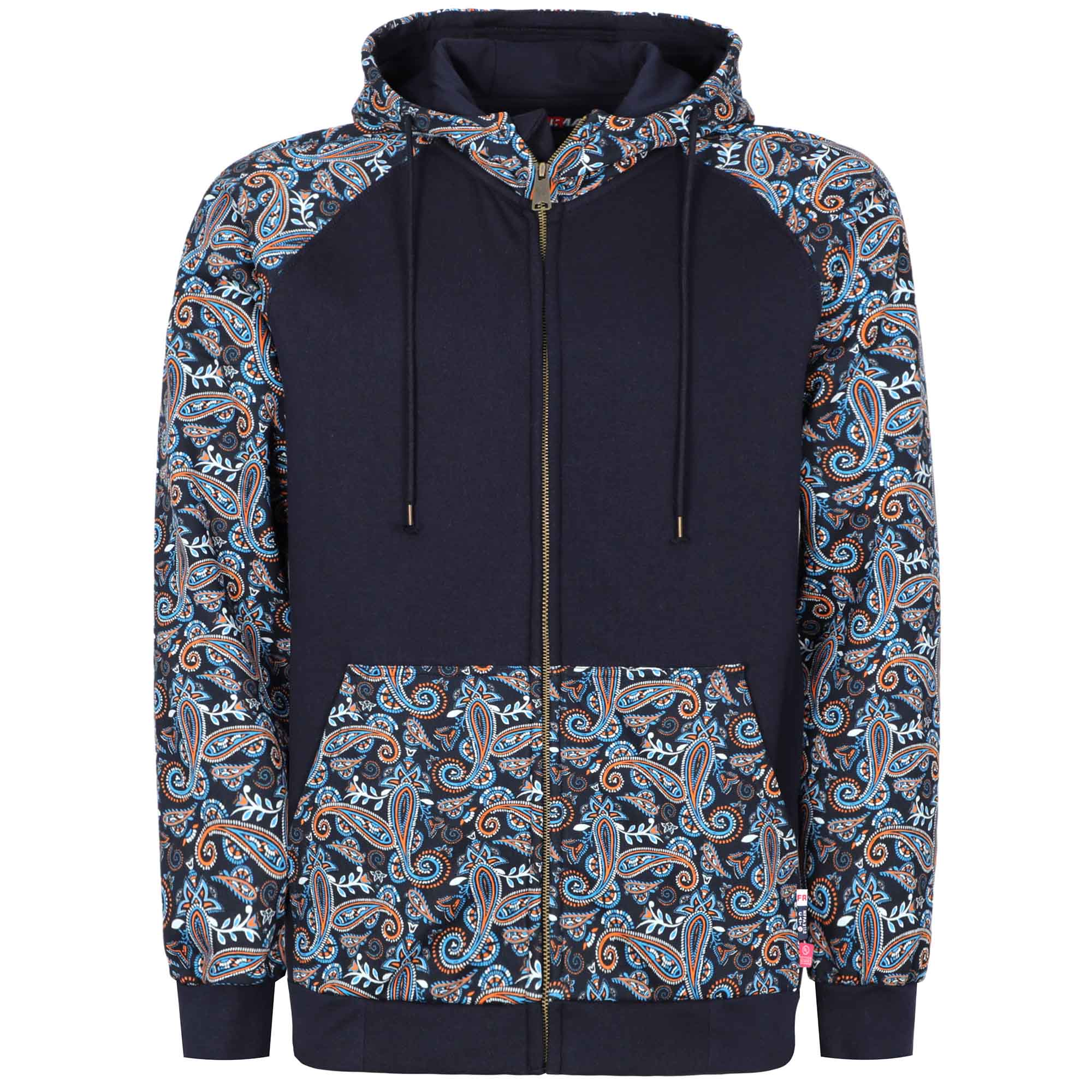 10.5OZ Cotton Fleece Paisley Printed Zipper Front FR Hooded Sweatshirts -9909P