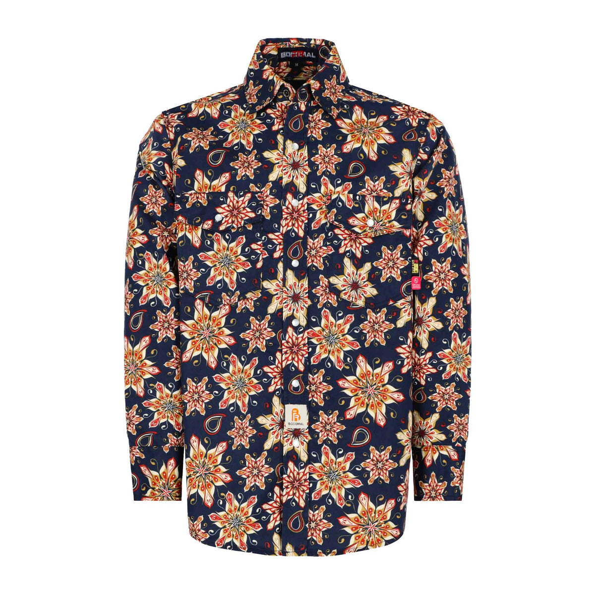 Bocomal khaki pearl snap FR work shirt product view