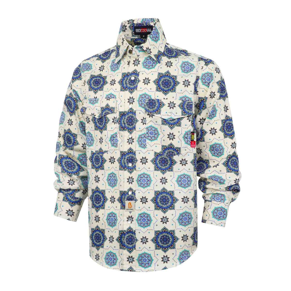 Bocomal khaki pearl snap FR work shirt product view
