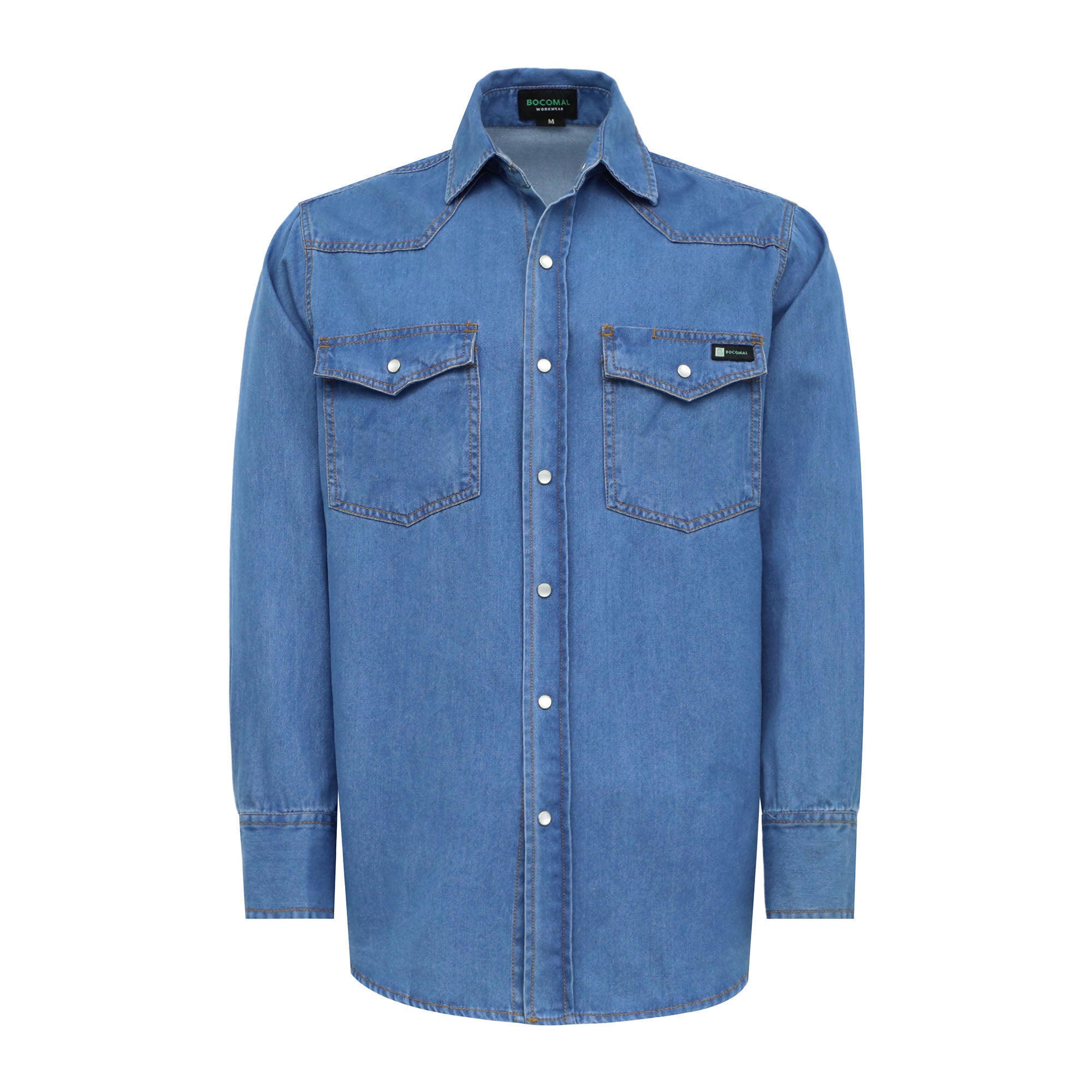 6.5 oz Washed Denim Pearl Snap Work Shirt 0930 | Bocomal