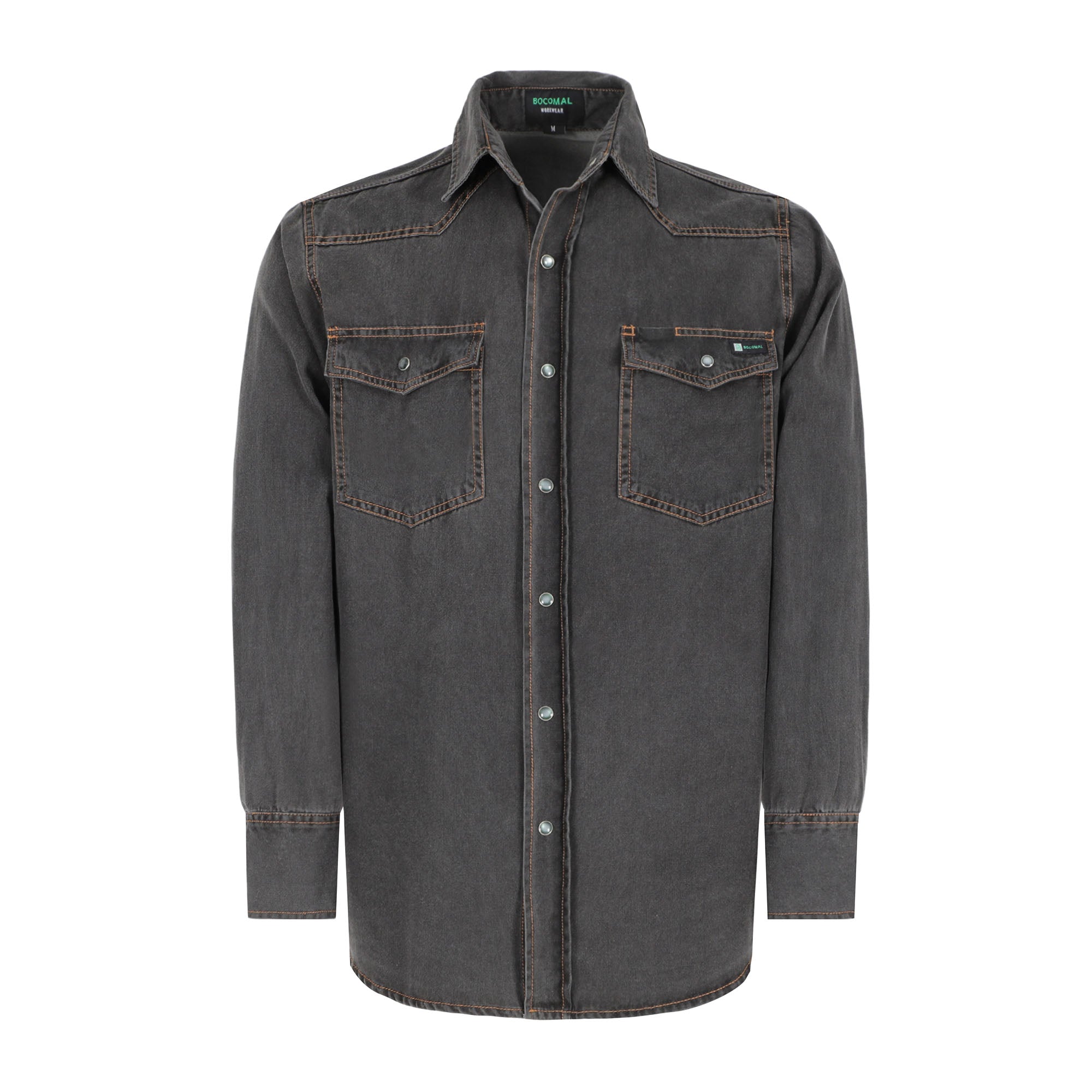 6.5OZ Work Shirts Vintage Washed Lightweight Soft Denim Pearl Snap Down-Relaxed Fit (Non FR)-0930