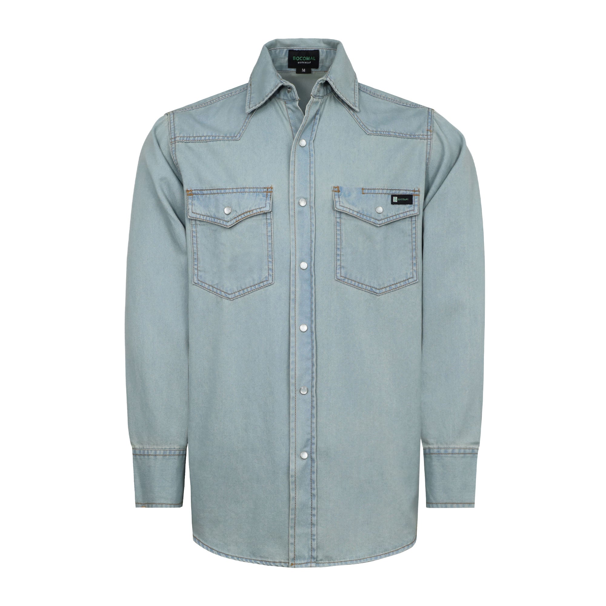 6.5 oz Washed Denim Pearl Snap Work Shirt 0930 | Bocomal