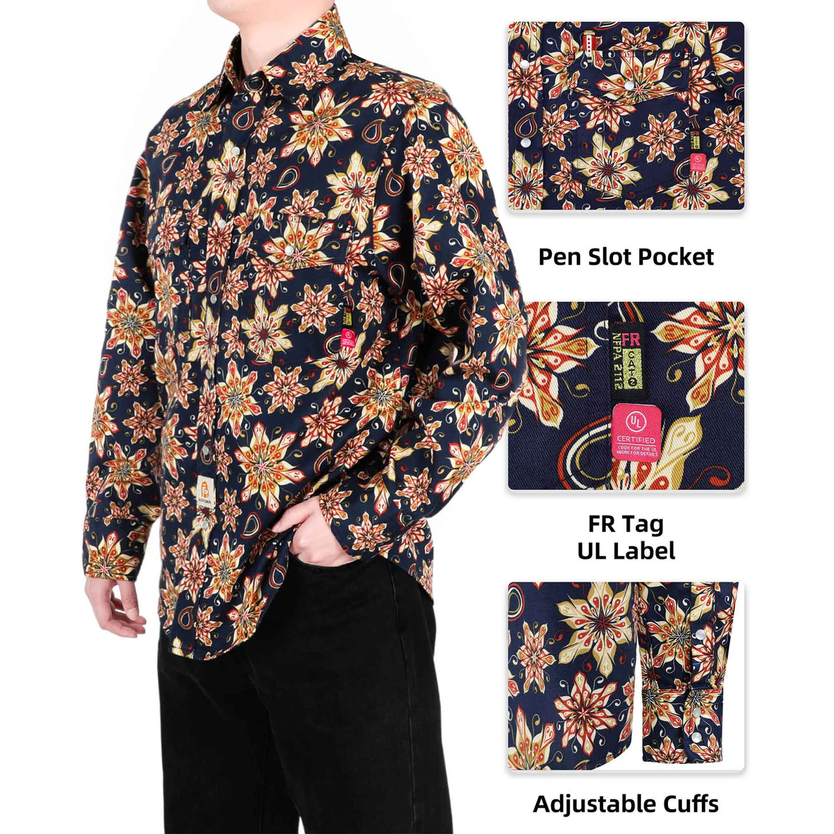 Bocomal pearl snap FR work shirt product feature image