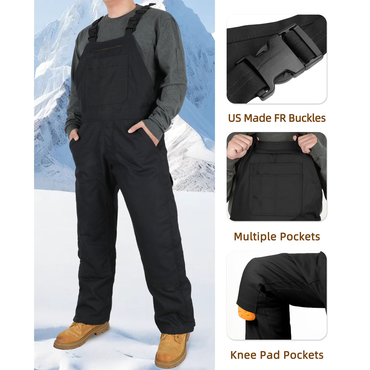 Bocomal 8704 zip-front insulated FR bib overalls product feature image