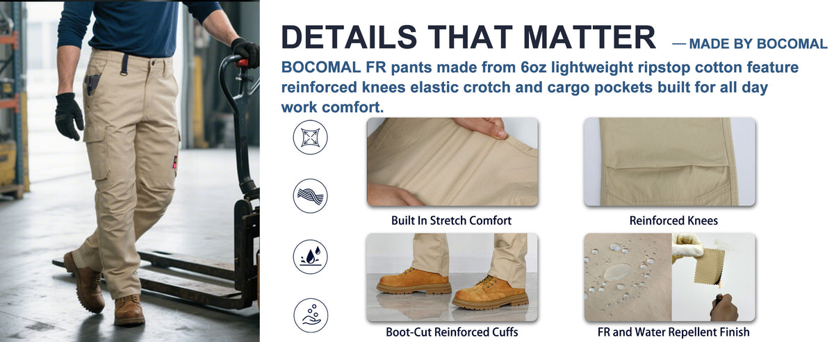 6OZ Lightweight Rip stop FR Stretch Cargo Reinforced Work Carpenter Pants-8528