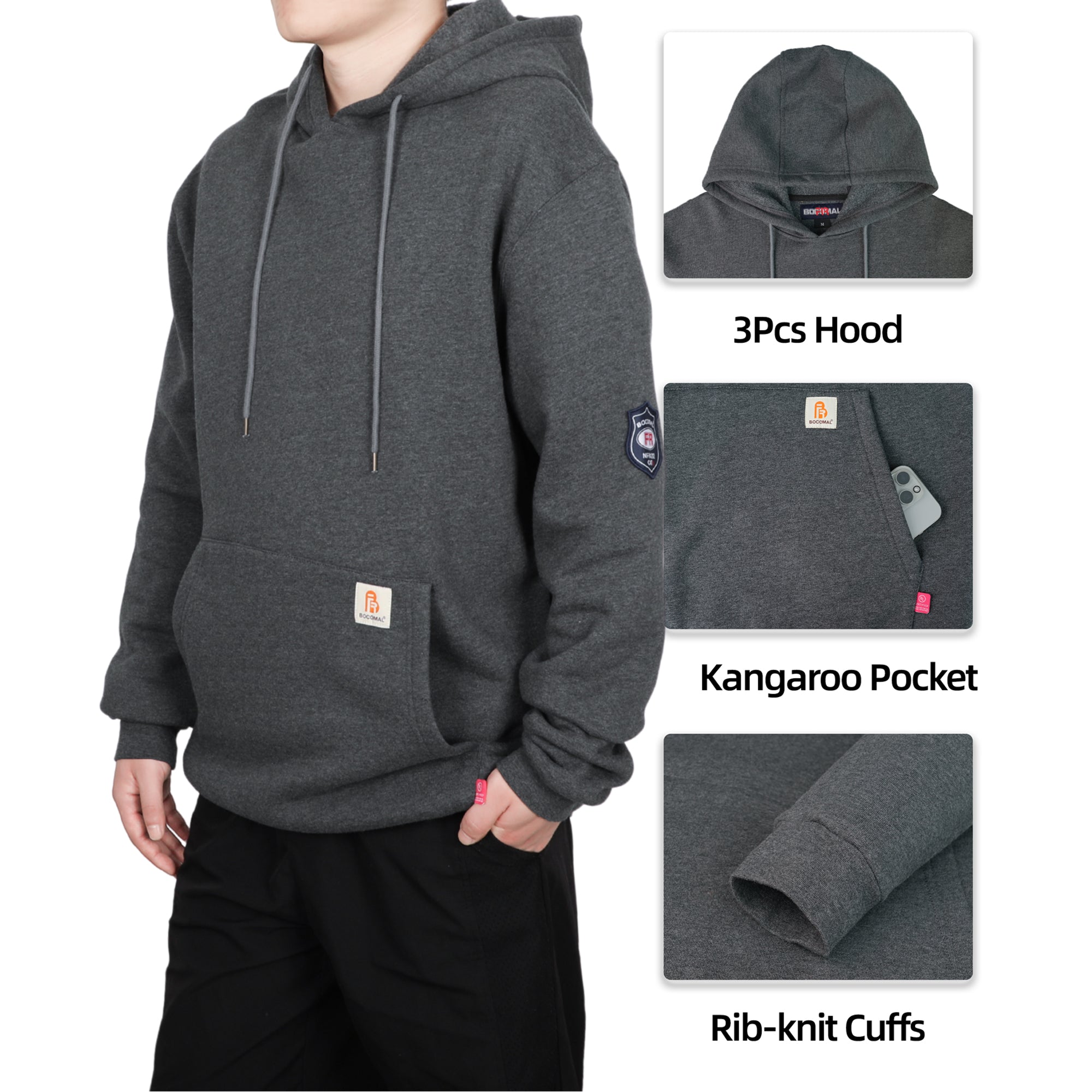 BOCOMAL FR hoodies FR Zipper Front Hooded Sweatershirt Men's FR