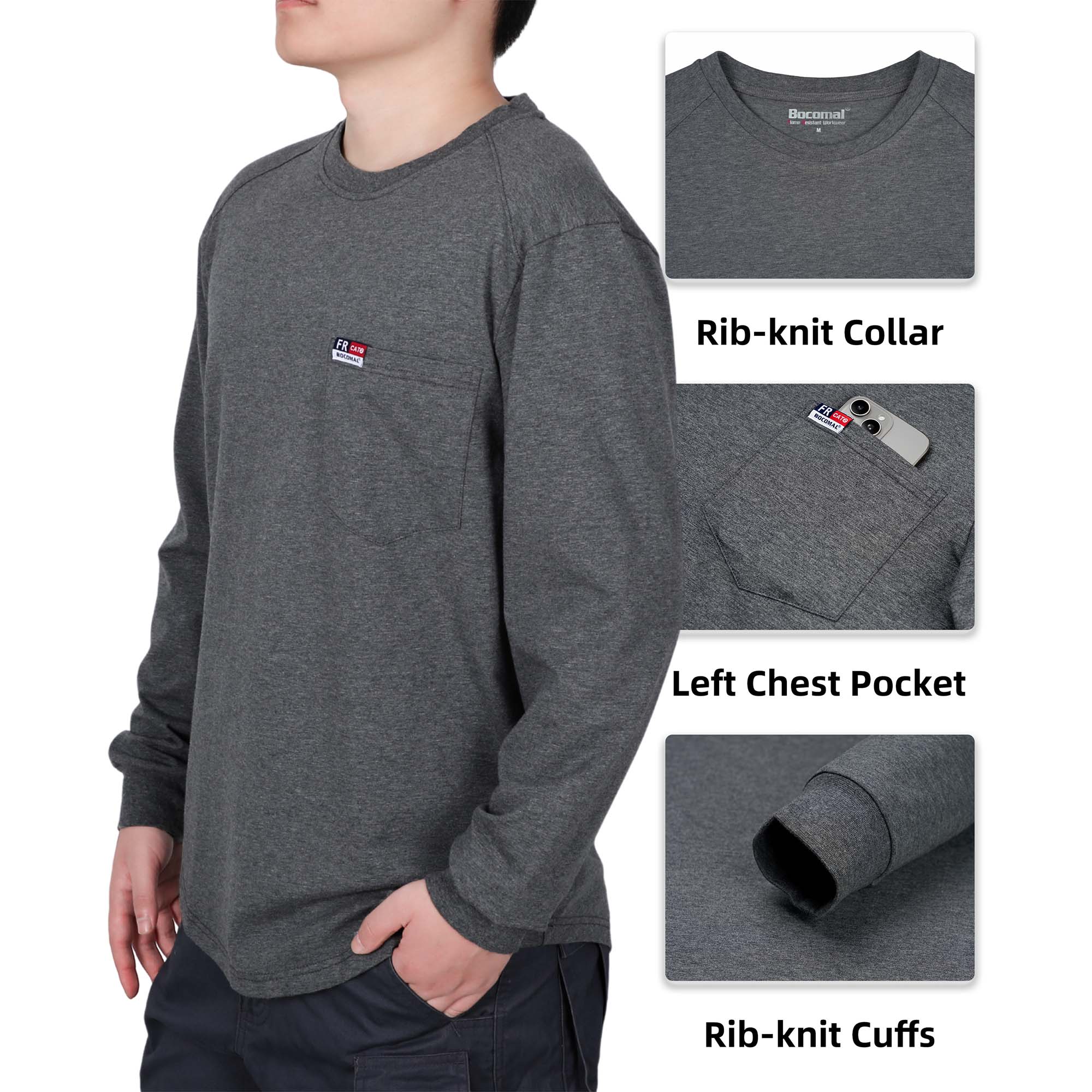 6OZ Crewneck Cotton Tencel Heather Blended FR Work T-Shirt - A335