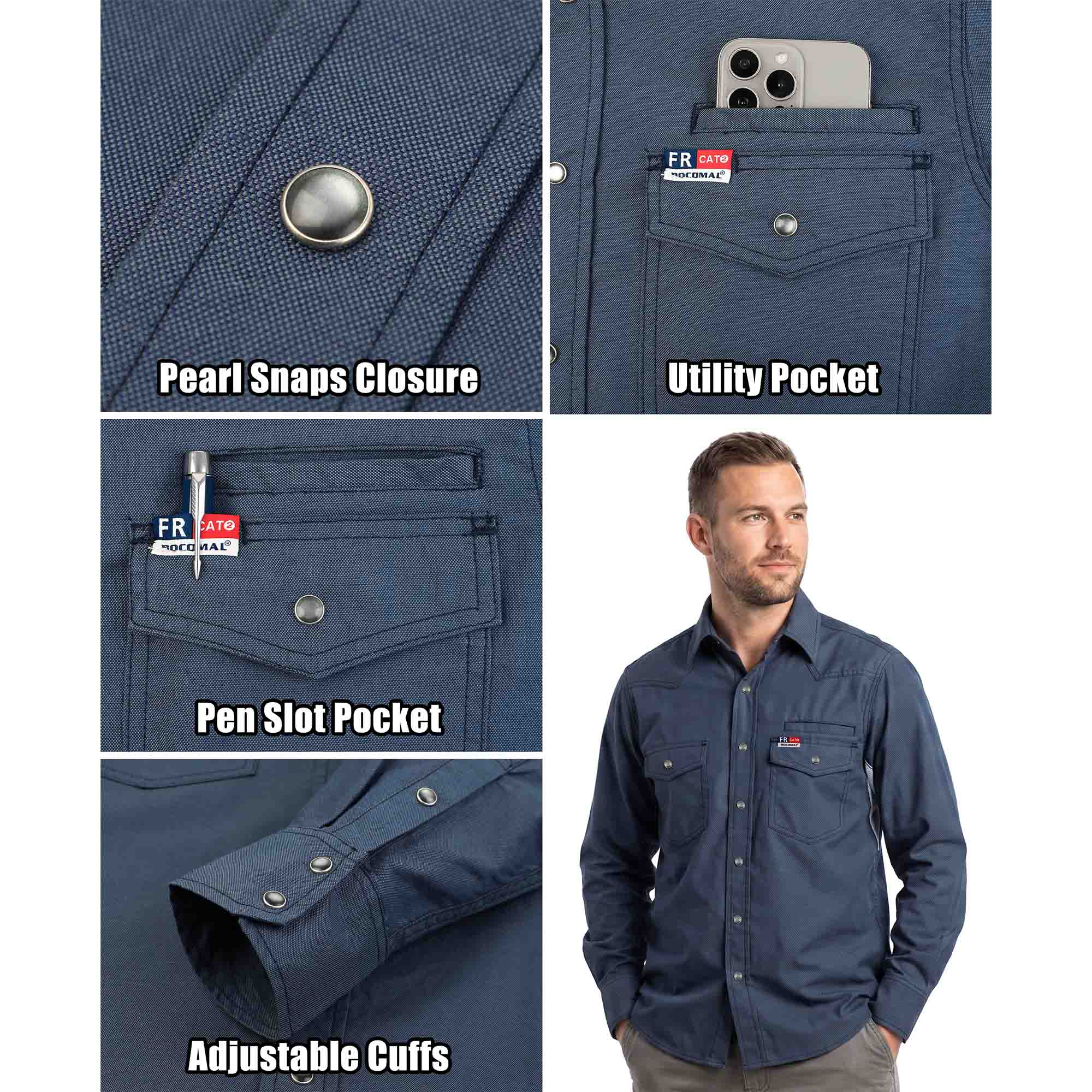 6.5 oz Vented Western FR Pearl Snap Shirt | Bocomal