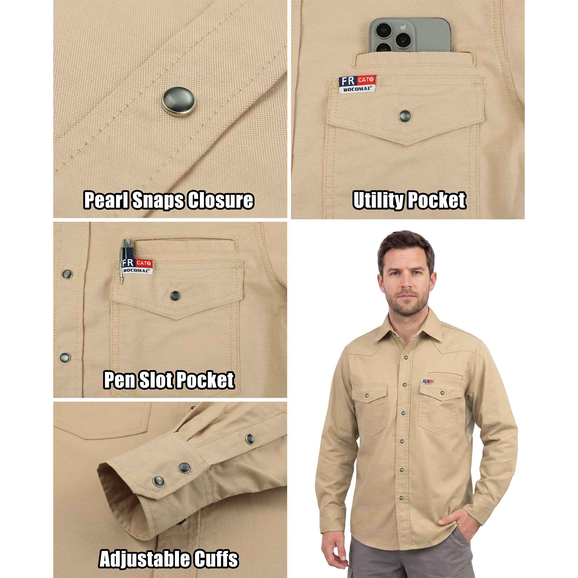 6.5 oz Vented Western FR Pearl Snap Shirt | Bocomal