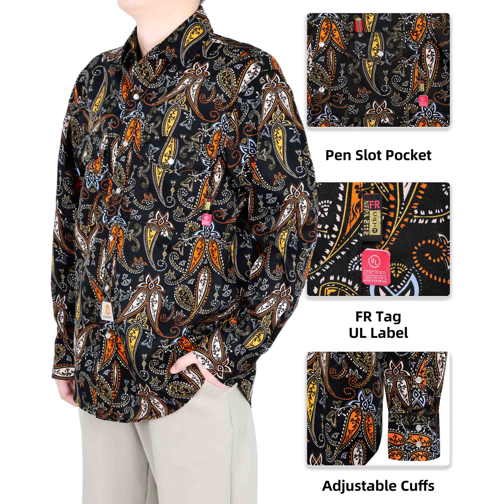 6.5OZ Lightweight Printed FR Shirts With Pearl Snap (Clearance: Limit 2pcs)