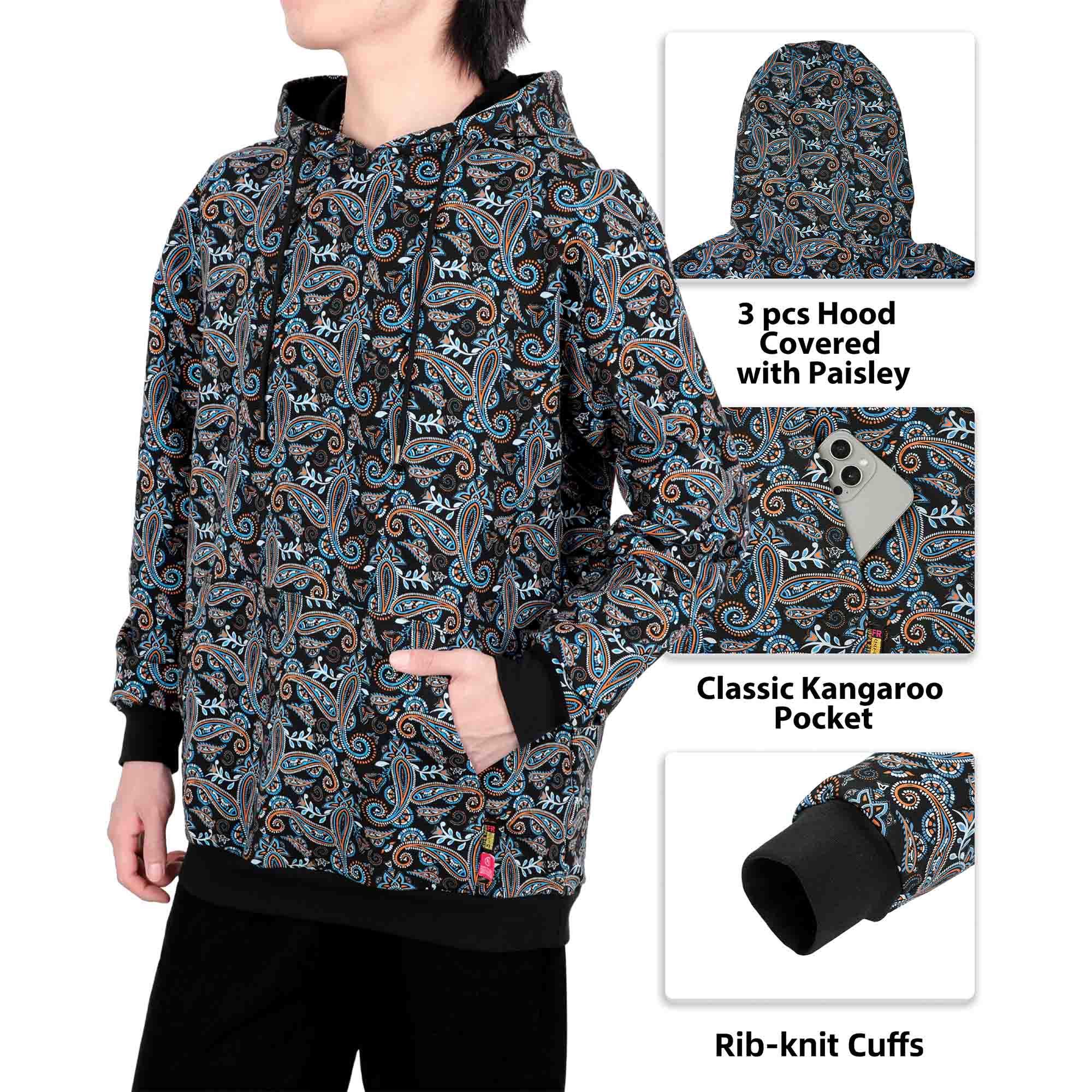 7.5OZ Lightweight Paisley Printed FR Hooded Sweatshirts -2613P