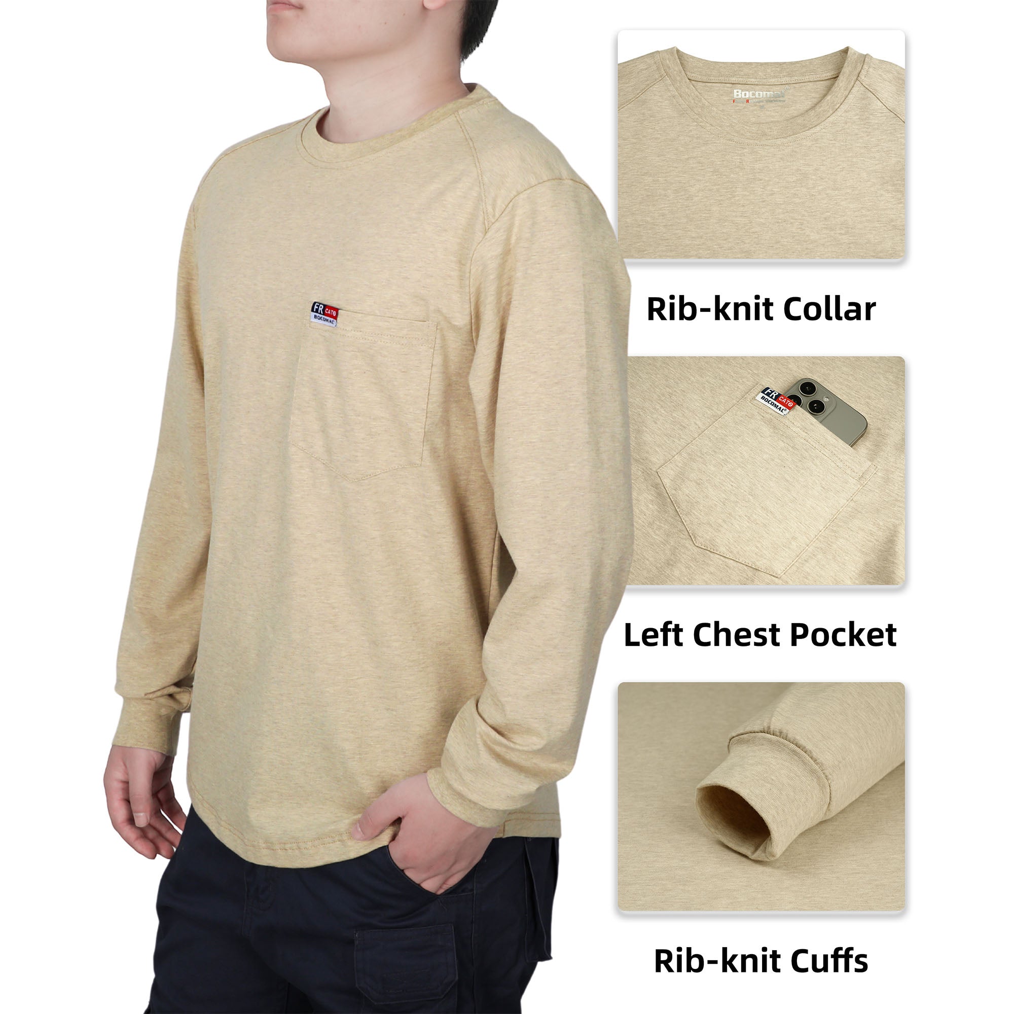 6OZ Crewneck Cotton Tencel Heather Blended FR Work T-Shirt - A335