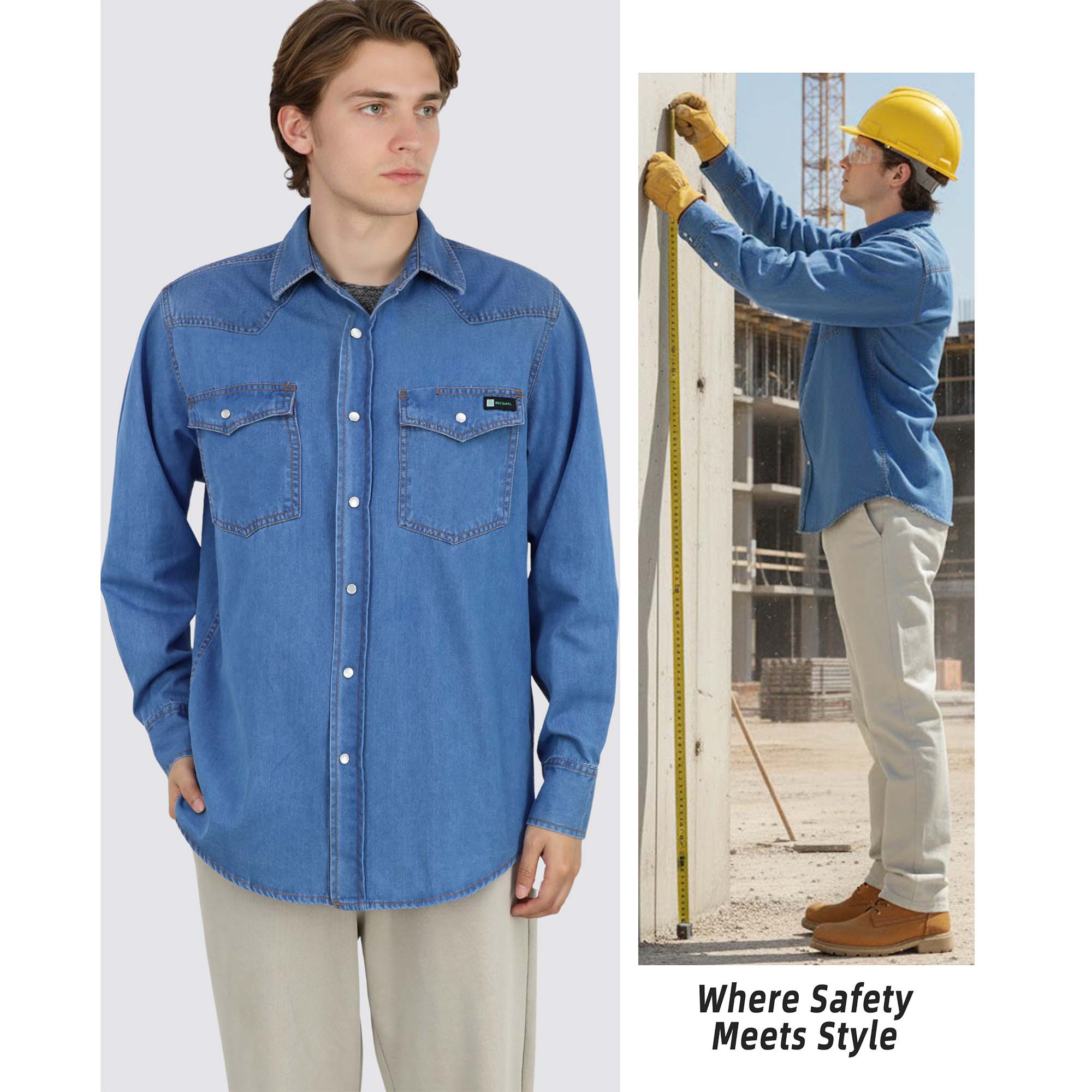 6.5 oz Washed Denim Pearl Snap Work Shirt 0930 | Bocomal