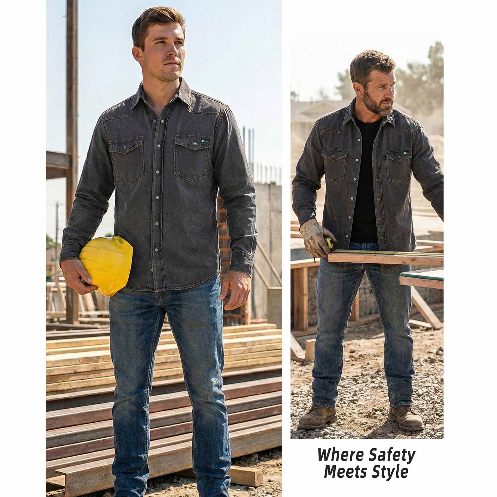6.5OZ Work Shirts Vintage Washed Lightweight Soft Denim Pearl Snap Down-Relaxed Fit (Non FR)-0930