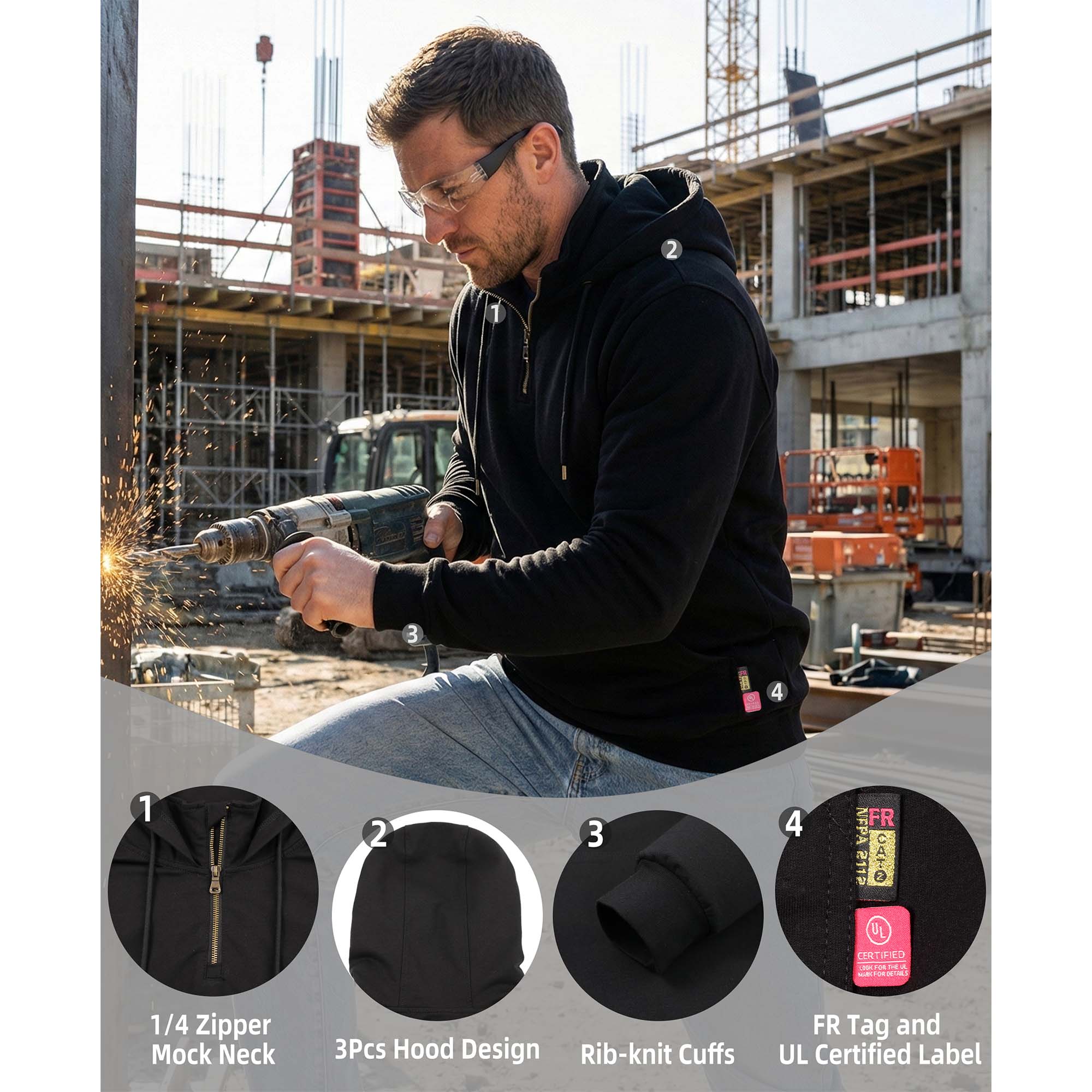 7.5OZ Lightweight 1/4 Quarter Zipper FR Hooded Sweatshirts -4513