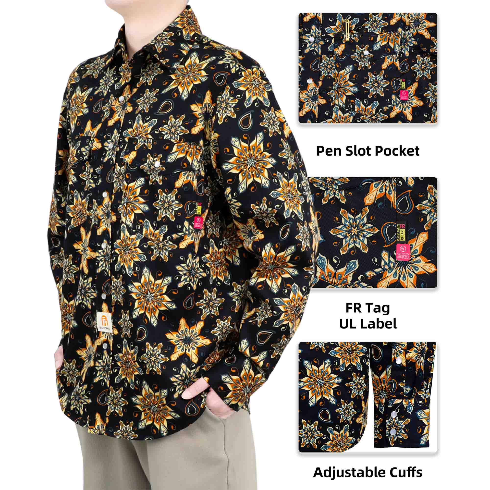 6.5OZ Lightweight Printed FR Shirts With Pearl Snap (Clearance: Limit 2pcs)