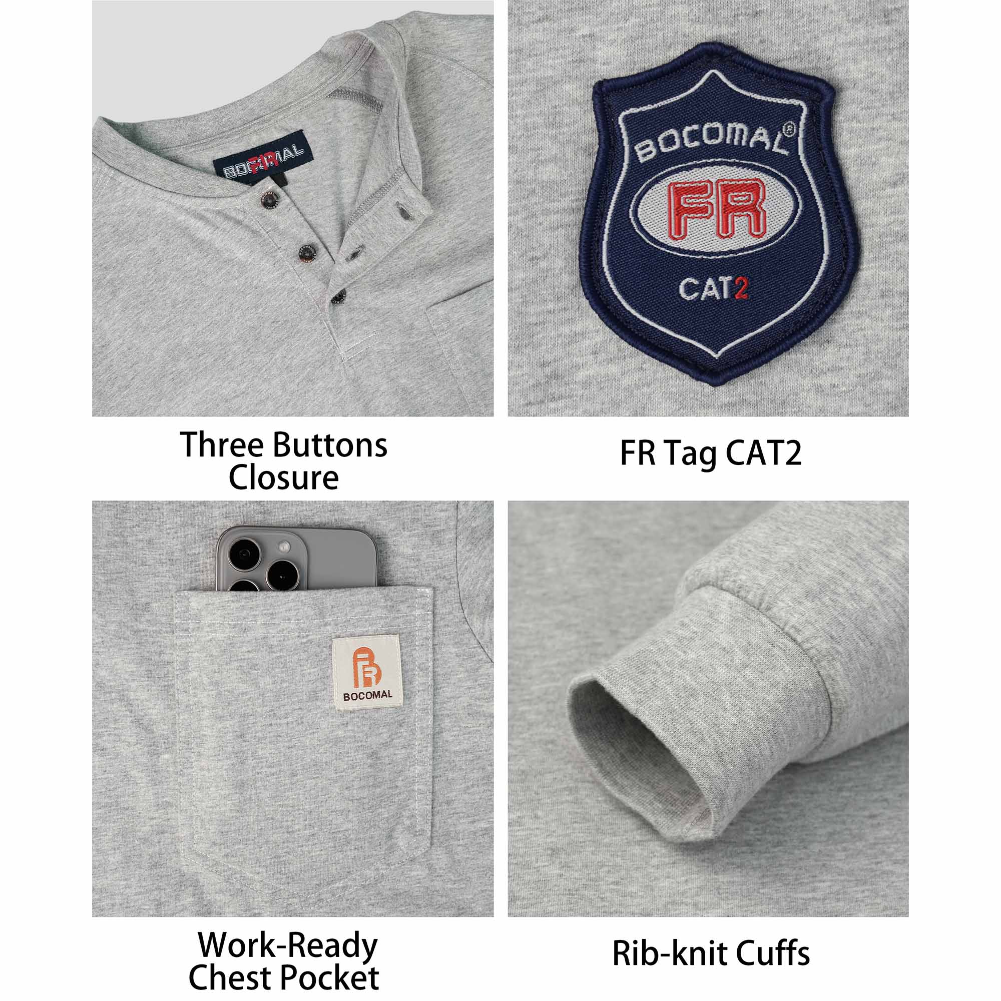5.5OZ Cotton Henley FR Shirt -9108