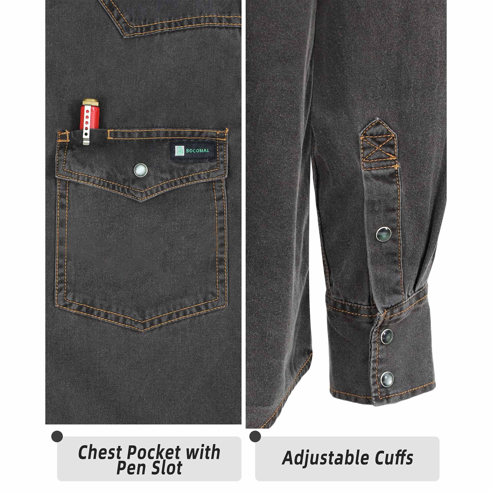 6.5OZ Work Shirts Vintage Washed Lightweight Soft Denim Pearl Snap Down-Relaxed Fit (Non FR)-0930
