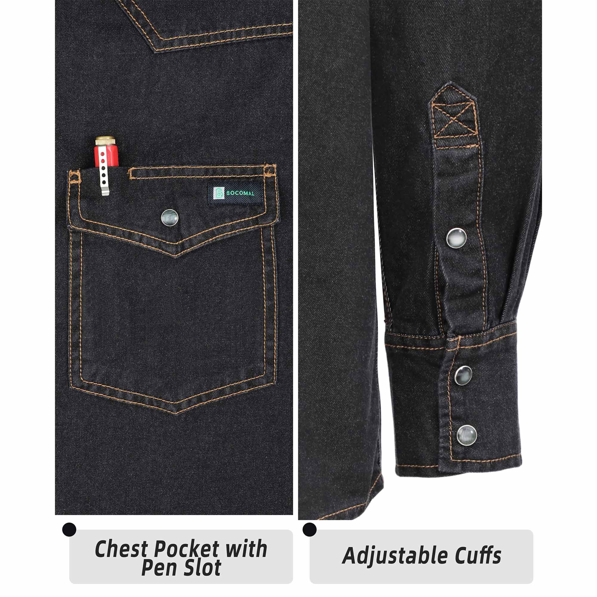 6.5OZ Work Shirts Vintage Washed Lightweight Soft Denim Pearl Snap Down-Relaxed Fit (Non FR)-0930