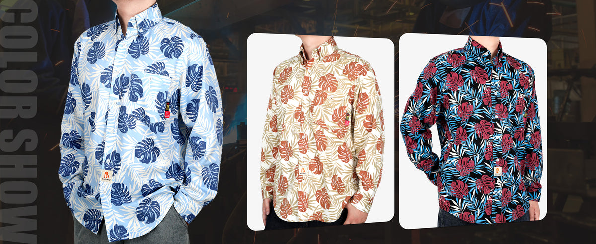 6.5OZ Printed Hawaii Lightweight Button Down FR Shirts-0816A