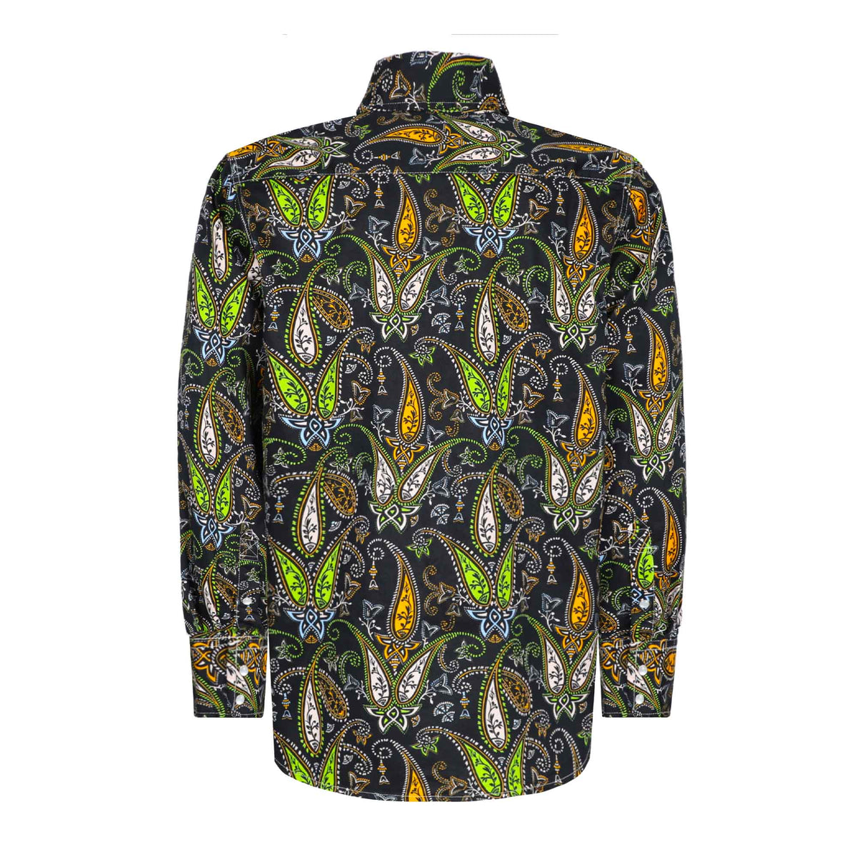 A paisley pattern eaturing green workshirt -Back