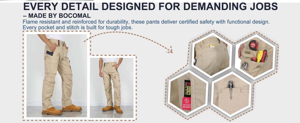 6OZ Lightweight Rip stop FR Stretch Cargo Reinforced Work Carpenter Pants-8528