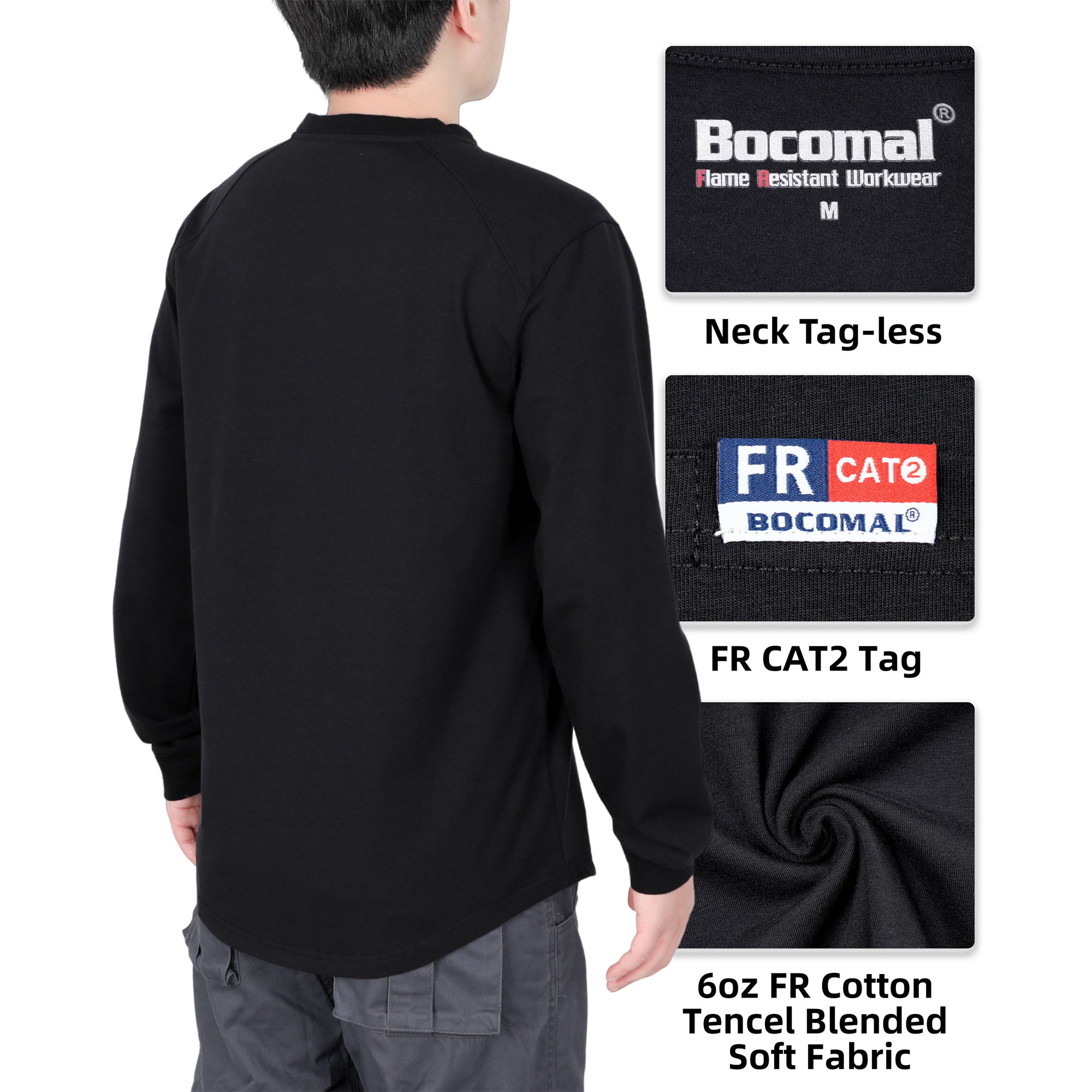 6OZ Henley Cotton Tencel Heather Blended Flame Resistant Work T-Shirt - A235