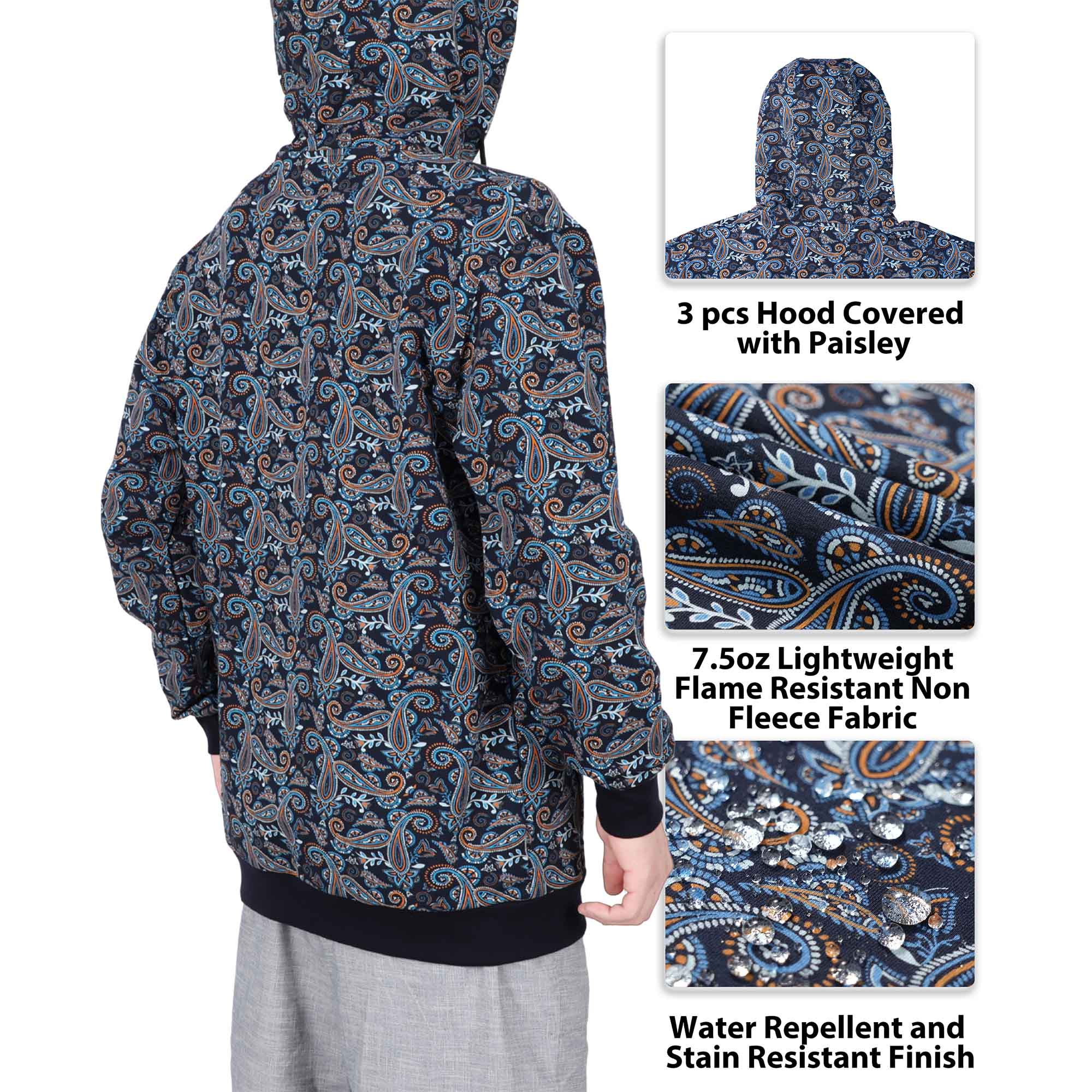 7.5OZ Lightweight Paisley Printed FR Hooded Sweatshirts -2613P