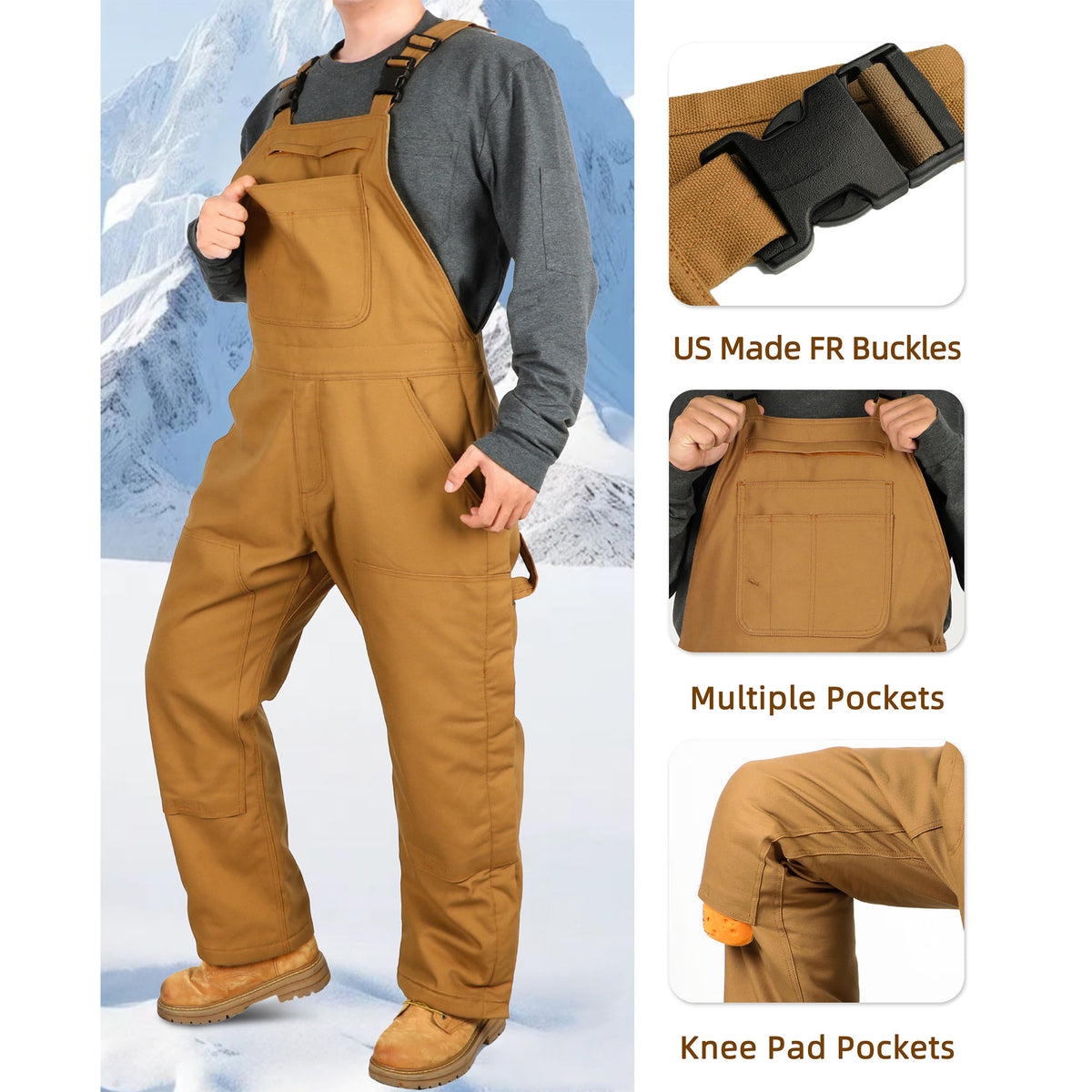 Bocomal 8704 zip-front insulated FR bib overalls product feature image