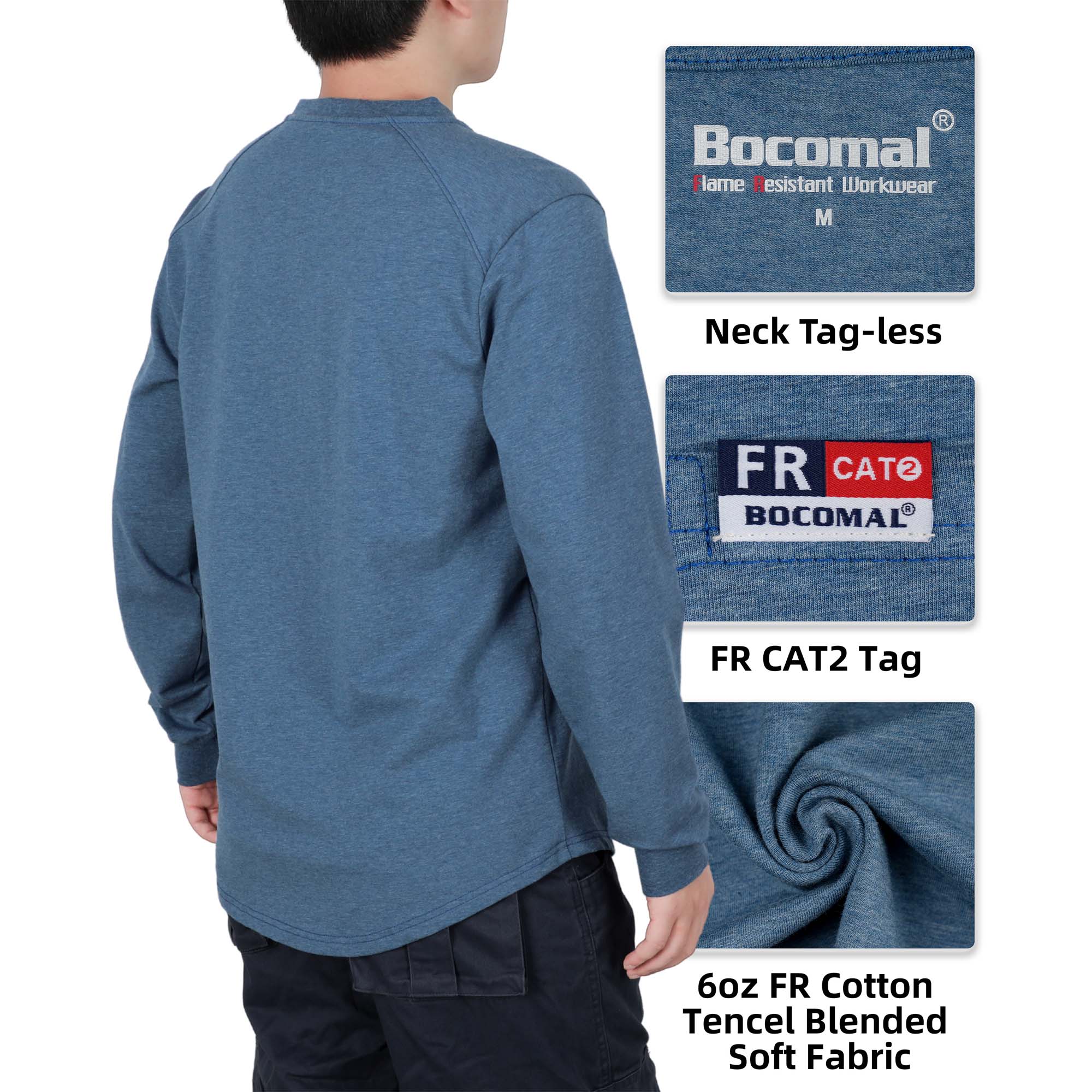 6OZ Crewneck Cotton Tencel Heather Blended FR Work T-Shirt - A335