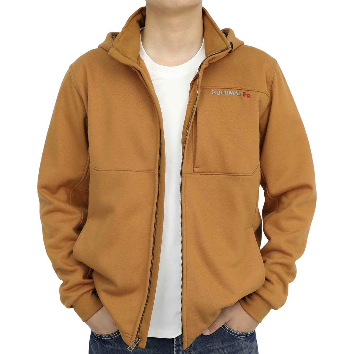 12 oz Fleece Zip Up Mock Neck Hooded FR Jackets - C631