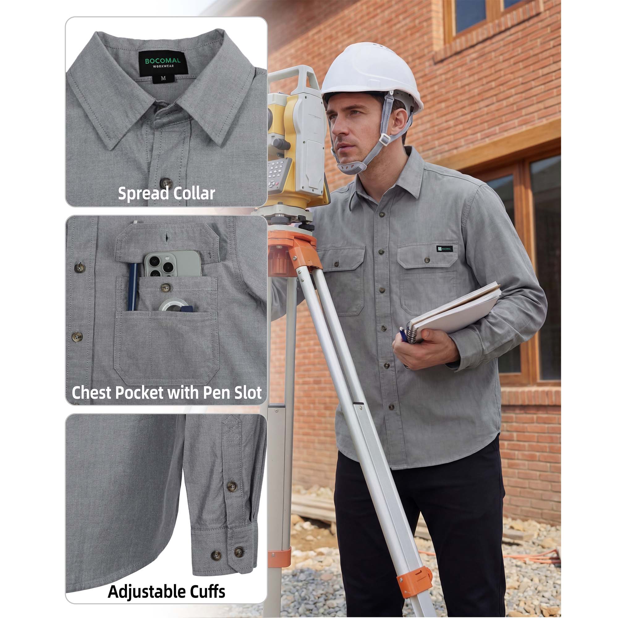 Men's Lightweight 100% Cotton Chambray Work Shirts (NON-FR)-SH041J