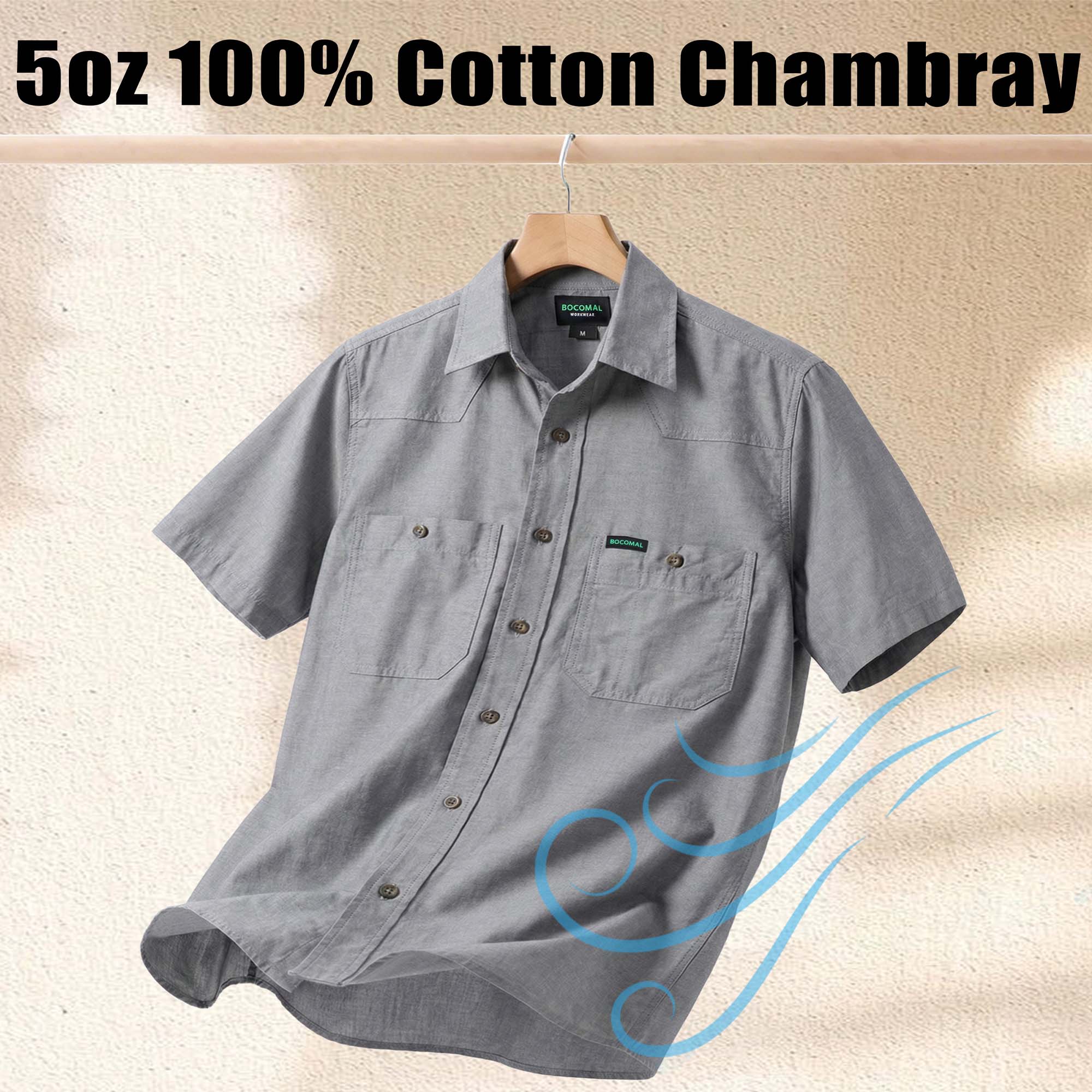 5OZ Men's Short Sleeve Button Down Work Shirts （NON-FR）- SH041K