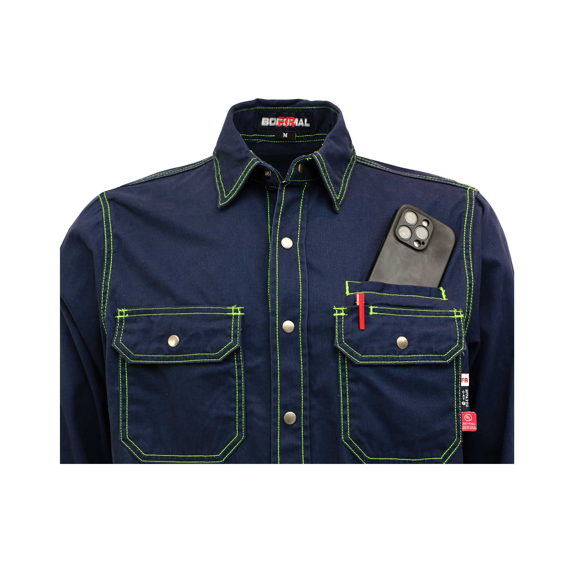 7.5OZ Solid Color  Shirts With Metal Button/Decorative Thread -3701