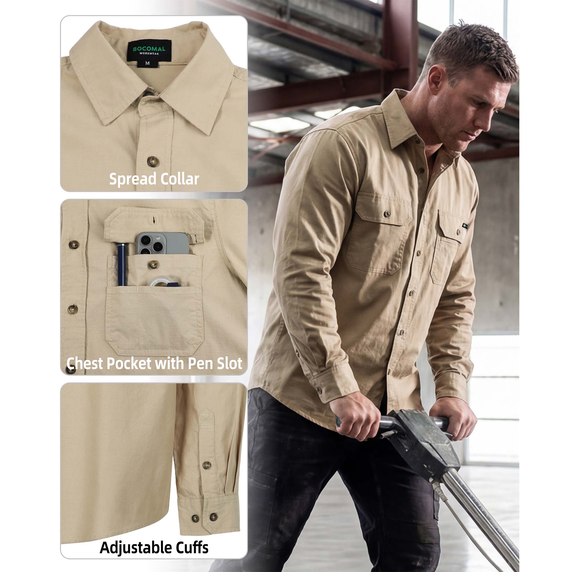 Men's Lightweight 100% Cotton Chambray Work Shirts (NON-FR)-SH041J