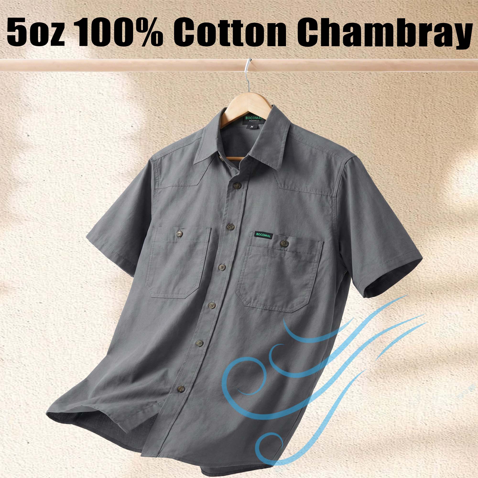 5OZ Men's Short Sleeve Button Down Work Shirts （NON-FR）- SH041K