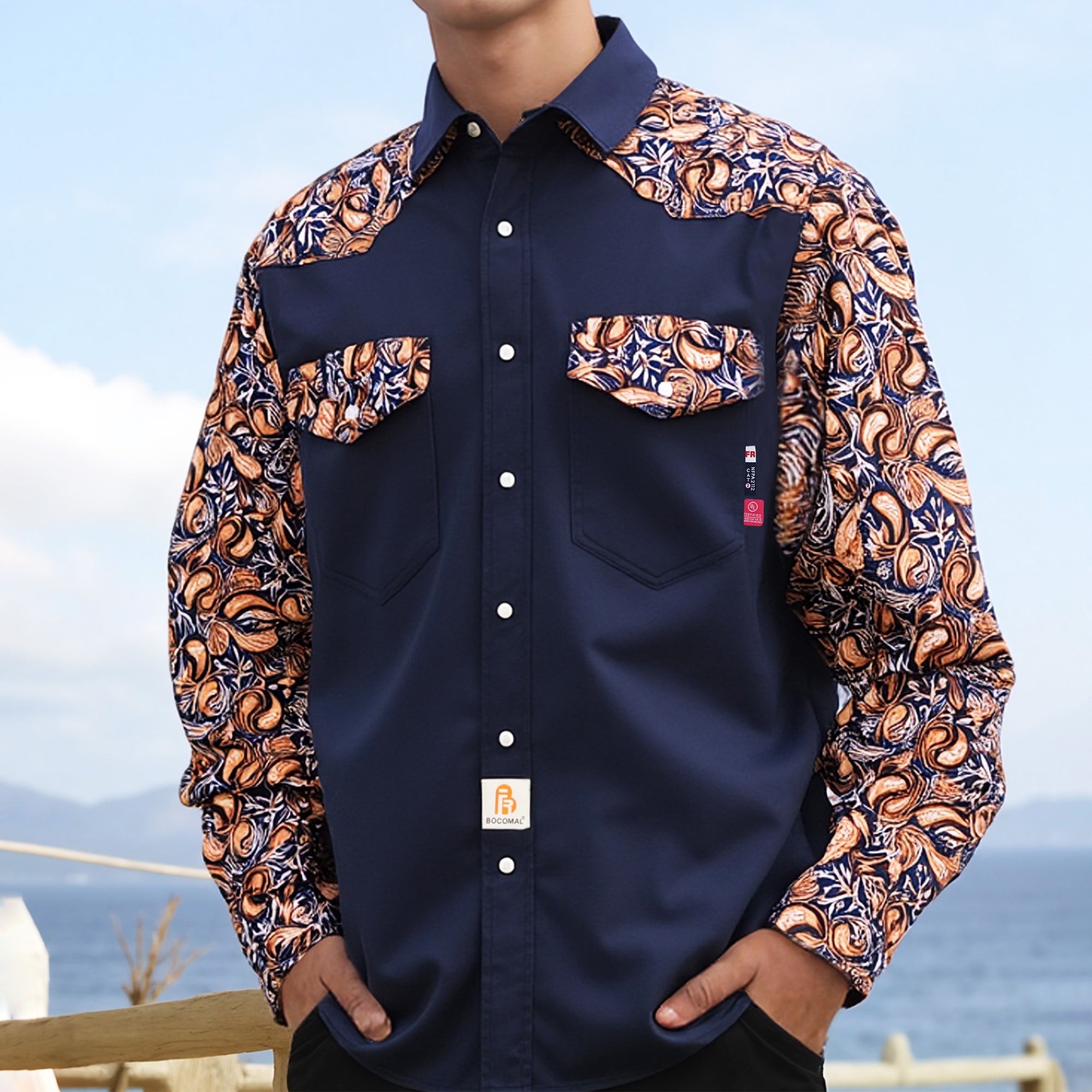 6.5OZ Pattern Spliced Flame Resistant Welding Work Shirt