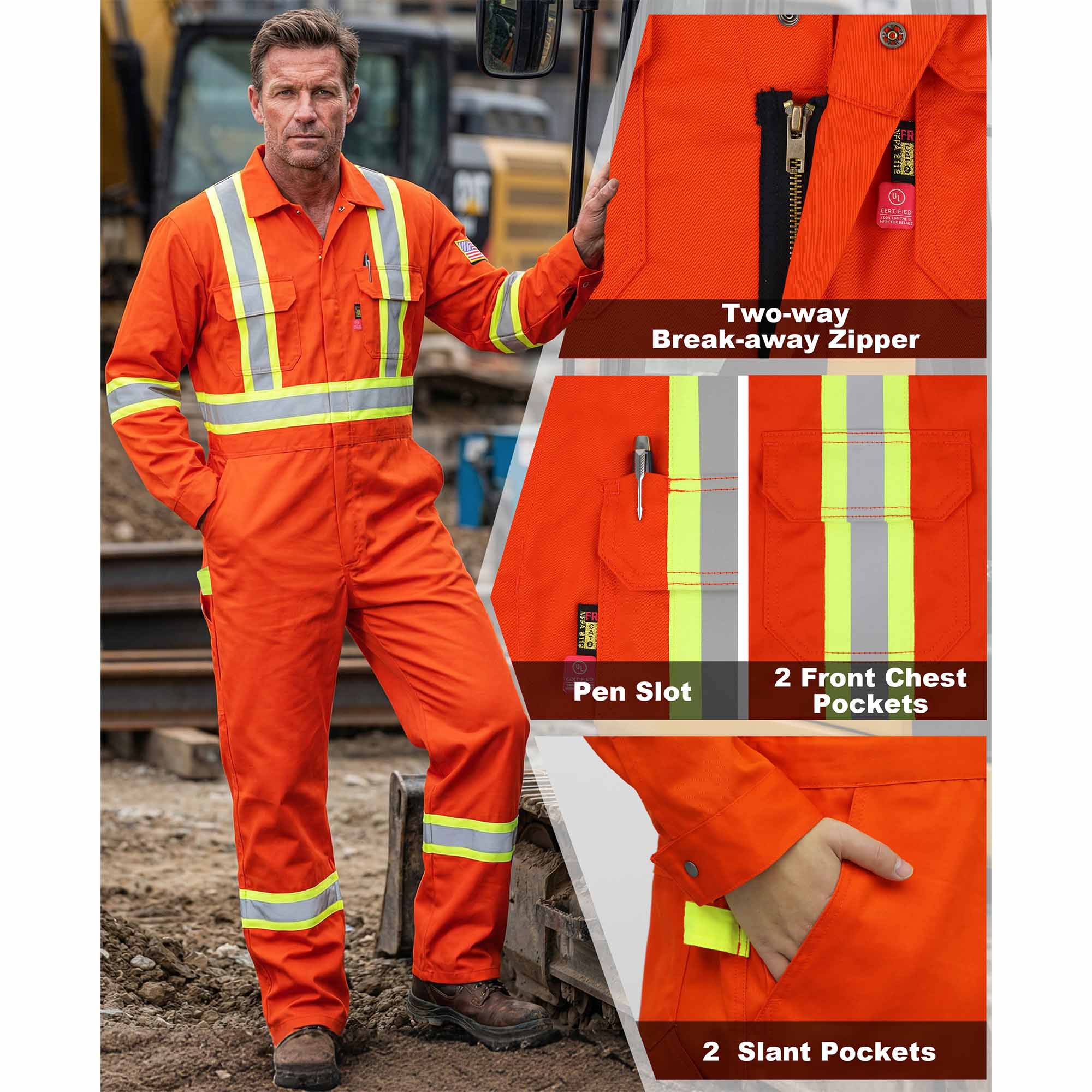 7.5OZ Cotton Twill FR Hi Vis Work Coverall - 2401HV